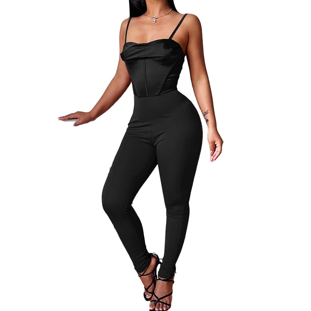 Sexy Bodycon Jumpsuit for Women - Solid Color Sleeveless Corset Top with Skinny Long Pants | Clubwear, Night Out, Party Dress, Date Night Outfit