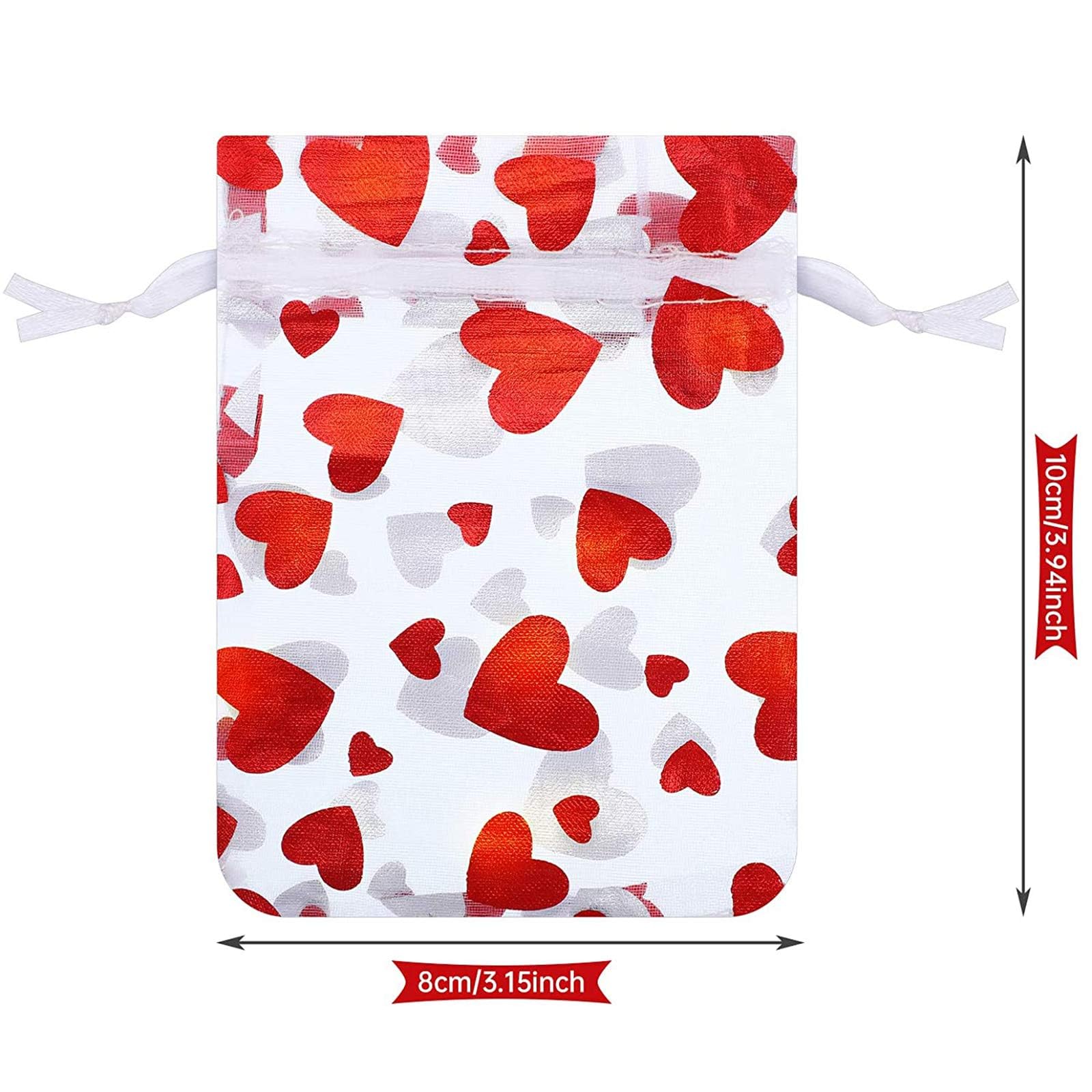 50pcs Valentine's Day Heart Drawstring Candy Bags - Red Gift Pouches with Wrapping Paper for Valentine's Party Favors, Wedding Favors & Birthday Party Supplies