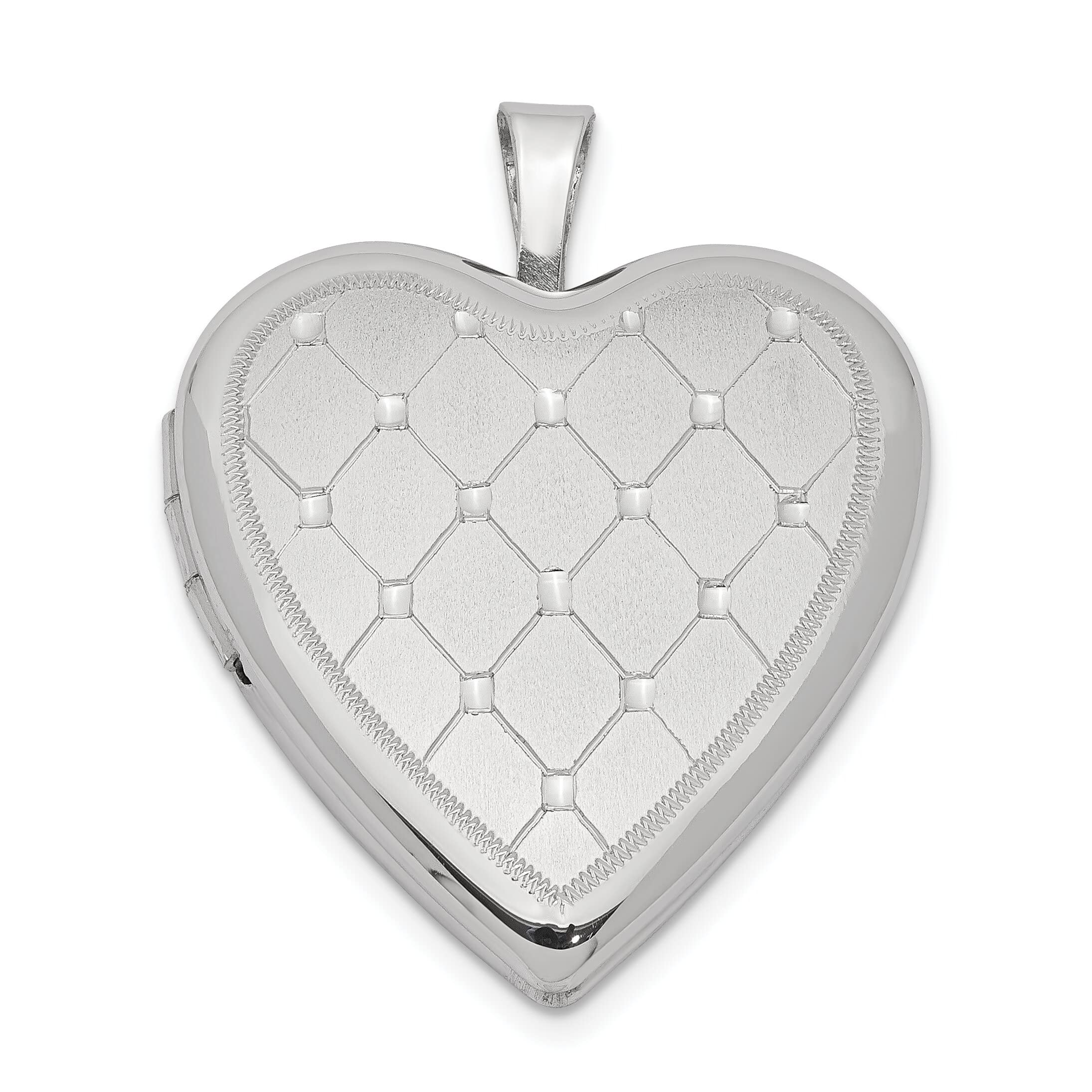 FindingKing 20mm Sterling Silver Heart Locket Necklace - Engraved Quilted Design Jewelry for Women, Gift for Valentine's Day, Anniversary & Special Occasions
