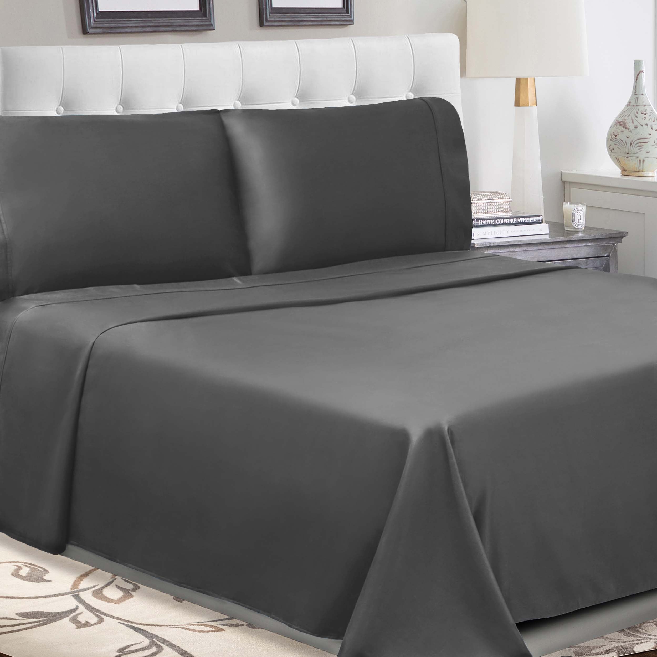 300 Thread Count Cotton Percale Solid Deep Pocket Bed Sheet Set - Queen Size, Soft & Breathable Luxury Sheets for Comfortable Sleep - Perfect for Master Bedroom, Guest Room or Vacation Home