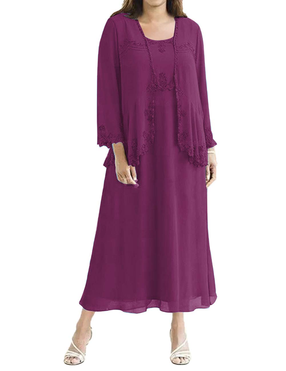 Elegant Mother of The Bride Dress Set - Chiffon Two Piece Evening Gown with Jacket for Formal Occasions | Plus Size Maxi Dress for Weddings, Galas & Special Events