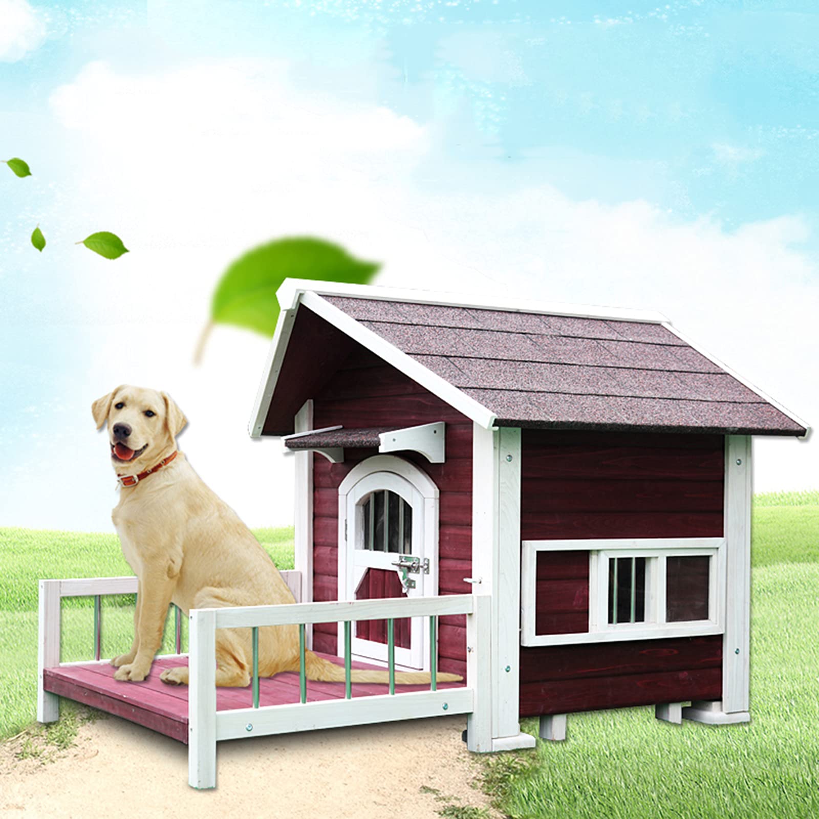 Premium Outdoor Wooden Dog House for Small & Medium Dogs - Insulated Large Porch Kennel, Weatherproof Shelter & Extra Large Pet Furniture | Perfect for Backyards, Patios & Garden Use