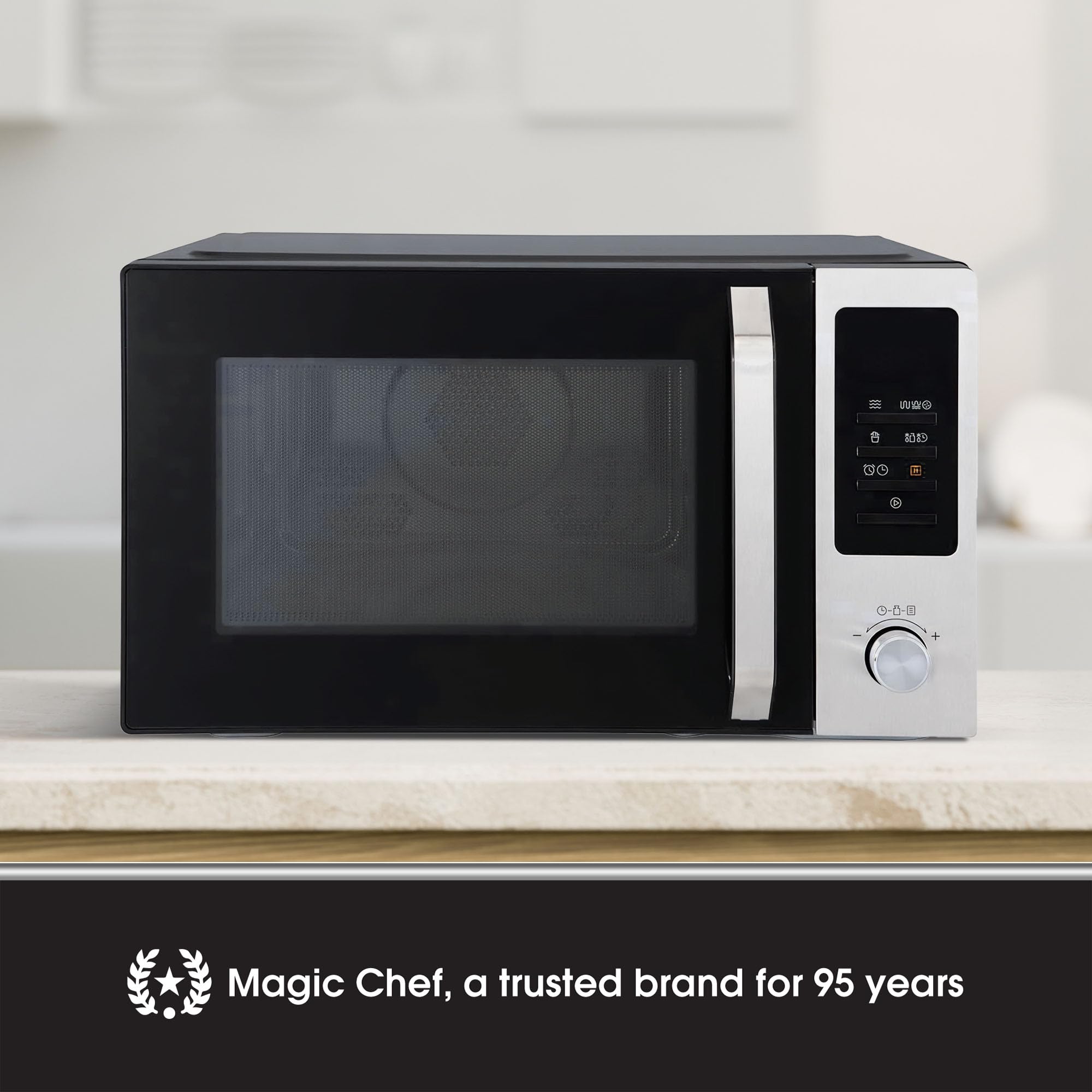 Magic Chef 1.0 Cu Ft Stainless Steel Countertop Microwave Oven with Air Fryer - 10 Power Levels, Includes Air Frying Rack, Crisper Tray & Grill Rack - Perfect for Small Kitchens, Dorms & Apartments (Black)