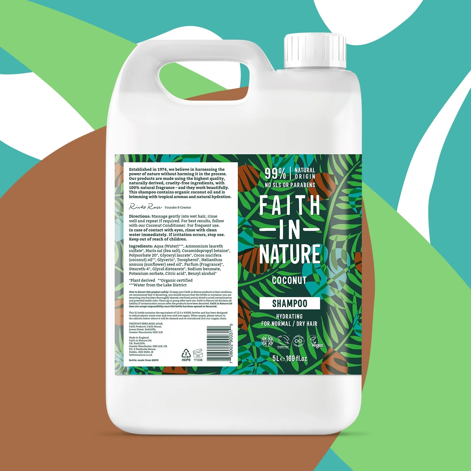 Faith In Nature Coconut Shampoo Refill 5L - Natural & Vegan Hair Care for Dry & Damaged Hair - Perfect for Home, Salon & Sustainable Bathroom Use