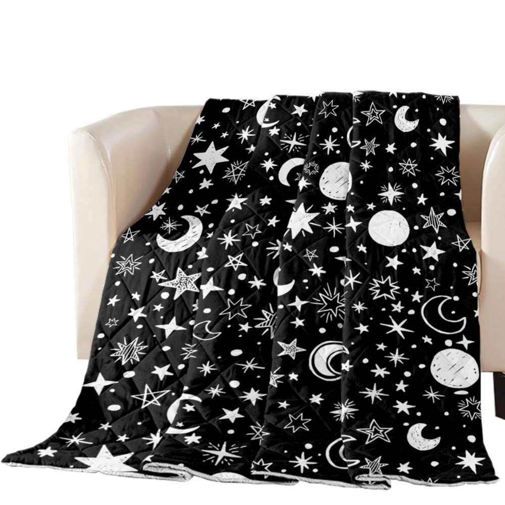 Premium Diamond Stitched Quilted Queen Size Comforter - Starry Sky with Stars Moon Planets Design | Lightweight Cotton Filled Bedspread | Cartoon Style Bed Cover for Kids Room, Guest Bedroom & Cozy Home Decor