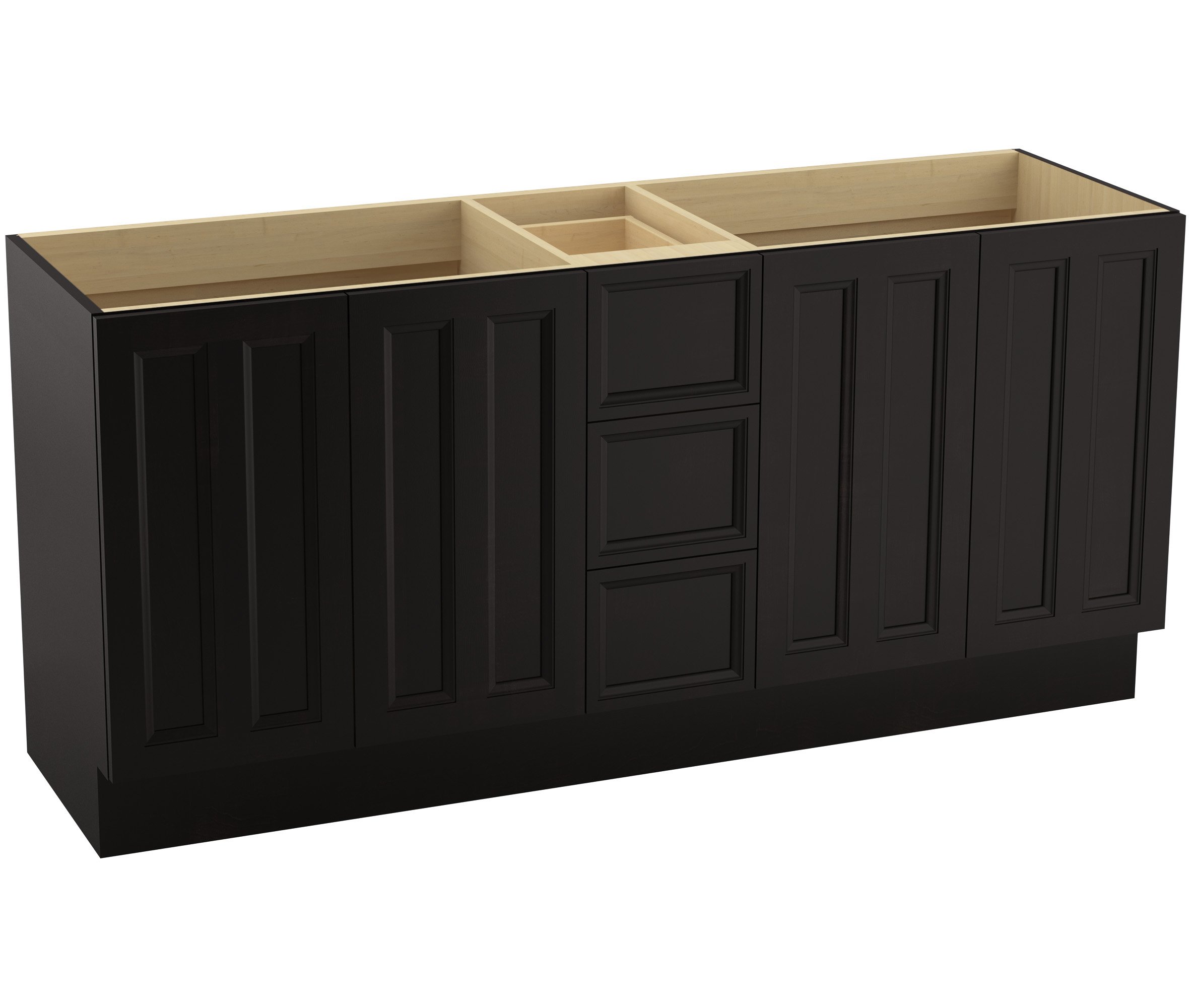 KOHLER K-99525-TKSD-1WU 72-Inch Bathroom Vanity Set with Toe Kick - 2 Doors & 6 Drawers, Split Top Drawers in Batiste Black | Modern Double Sink Vanity for Master Bathroom & Guest Bath Remodel