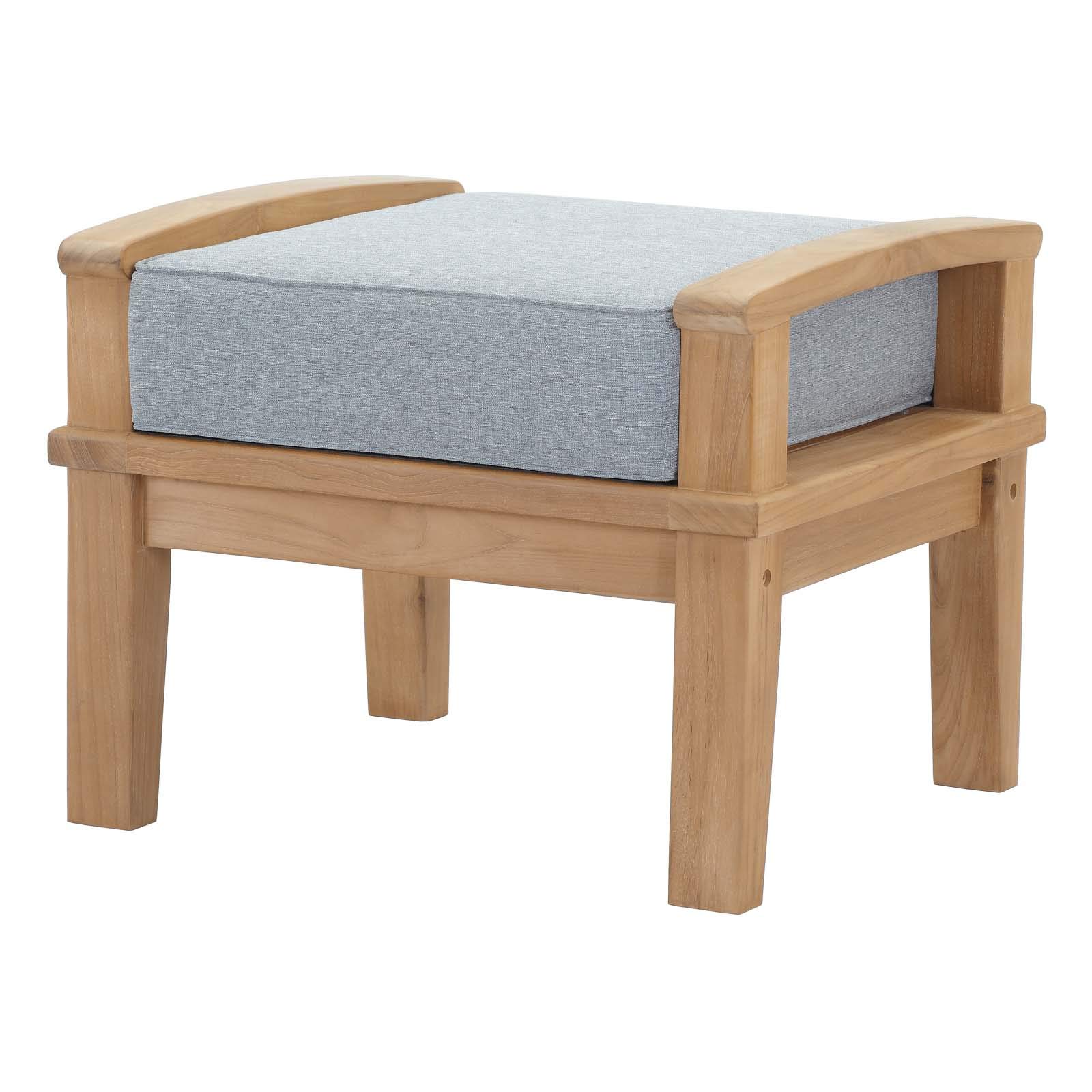 Modern Contemporary Outdoor Patio Balcony Lounge Chair and Ottoman Set - Solid Wood Frame, Gray & Natural Finish - Perfect for Poolside, Garden, or Backyard Relaxation