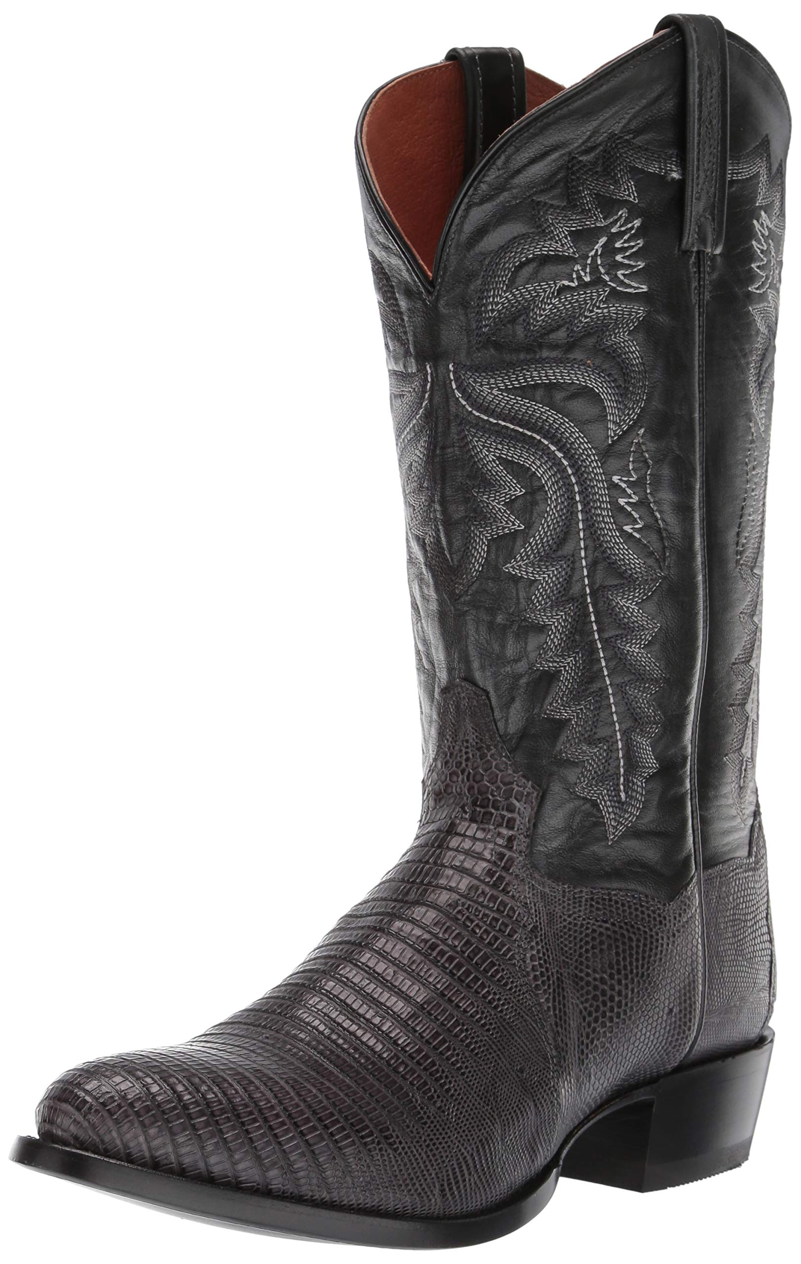 Dan Post Men's Winston Lizard Round Toe Dress Boots - Mid Calf Western Boots for Men, Black Leather Cowboy Boots | Perfect for Formal Events, Weddings & Country Dancing