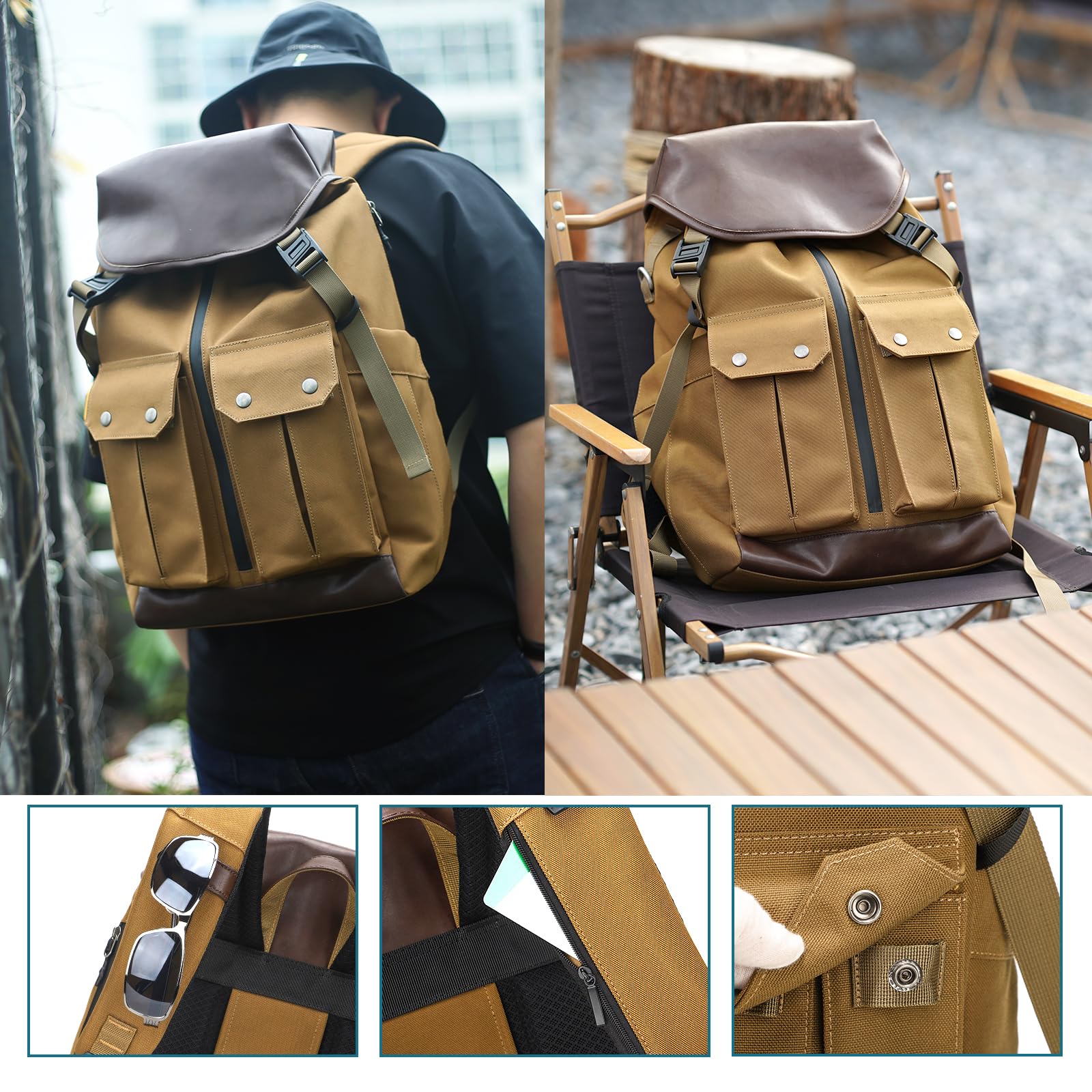 Vintage Waterproof Travel Laptop Backpack for Men & Women - 15.6 Inch College Carry On Backpack (Yellow) - Perfect for Business Trips, Commuting & School Use