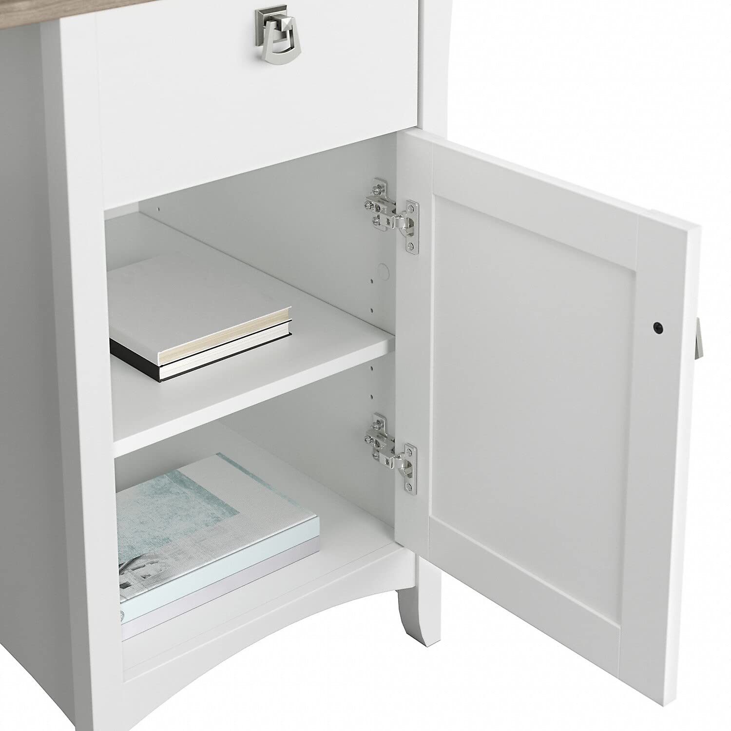 Bush Furniture Salinas L-Shaped Desk with Hutch - Home Office Computer Workstation with Storage Drawers & Cabinets in Pure White/Shiplap Gray | Study Table for Small Spaces | Perfect for Remote Work, Gaming Setup & Student Dorm Rooms