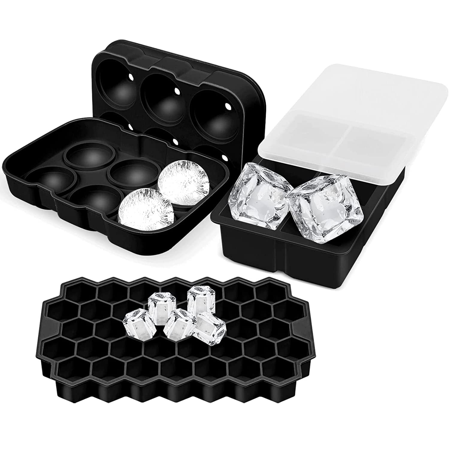 3-Pack Silicone Ice Cube Trays with Lids - Easy Release Ice Molds for Cocktails, Smoothies & Beverages - Perfect for Home Bars, Parties & Daily Drinks