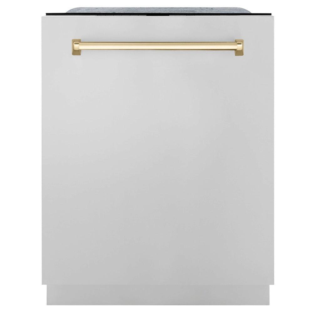 ZLINE Autograph Edition 30-inch Stainless Steel Kitchen Package - Dual Fuel Range, Range Hood, Dishwasher & Refrigerator with External Water Dispenser & Polished Gold Accents (4AKPR RARHDWM30 G) | Premium Kitchen Appliances for Modern Homes & Gourmet Cooking