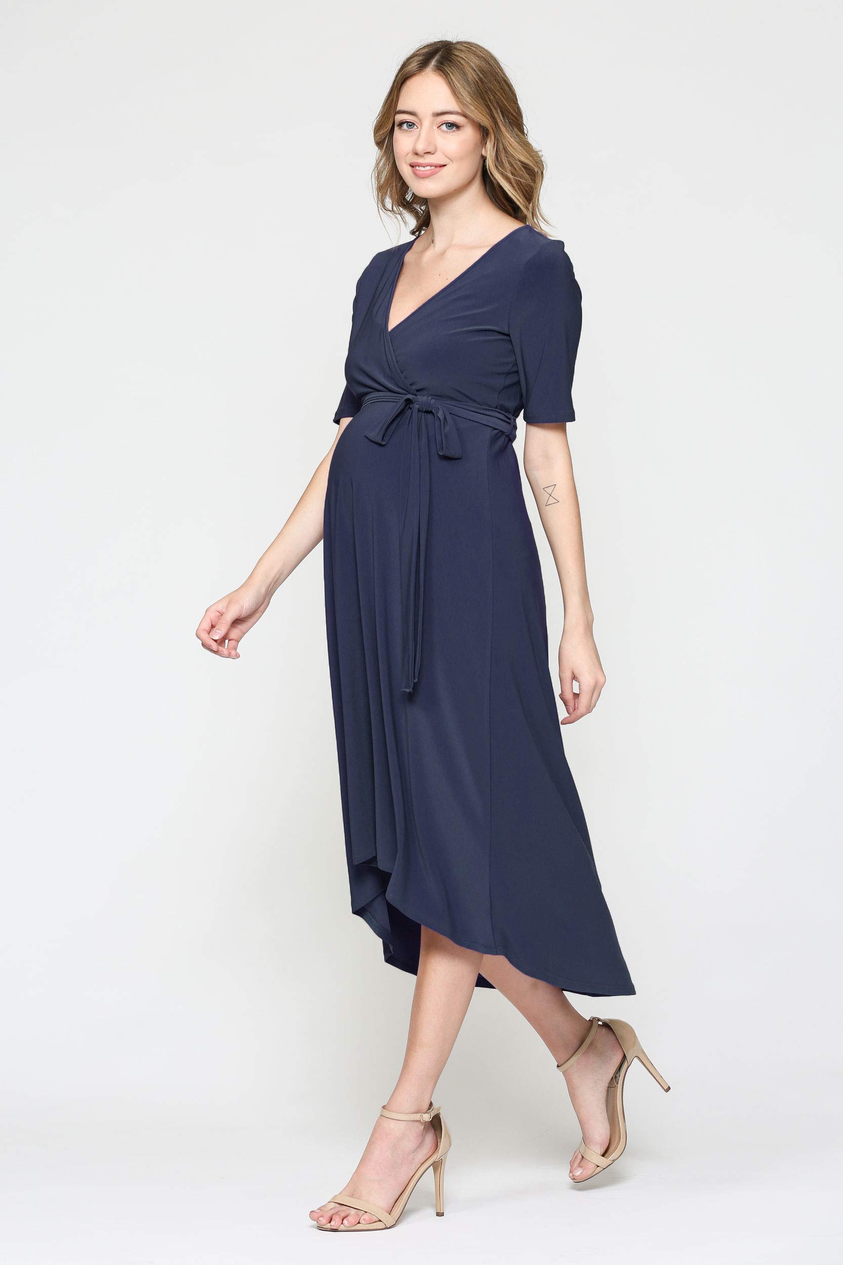 Stylish Women's Maternity Wrap Dress - Mid-Length with Adjustable Waist Belt | Perfect for Pregnancy, Nursing & Special Occasions