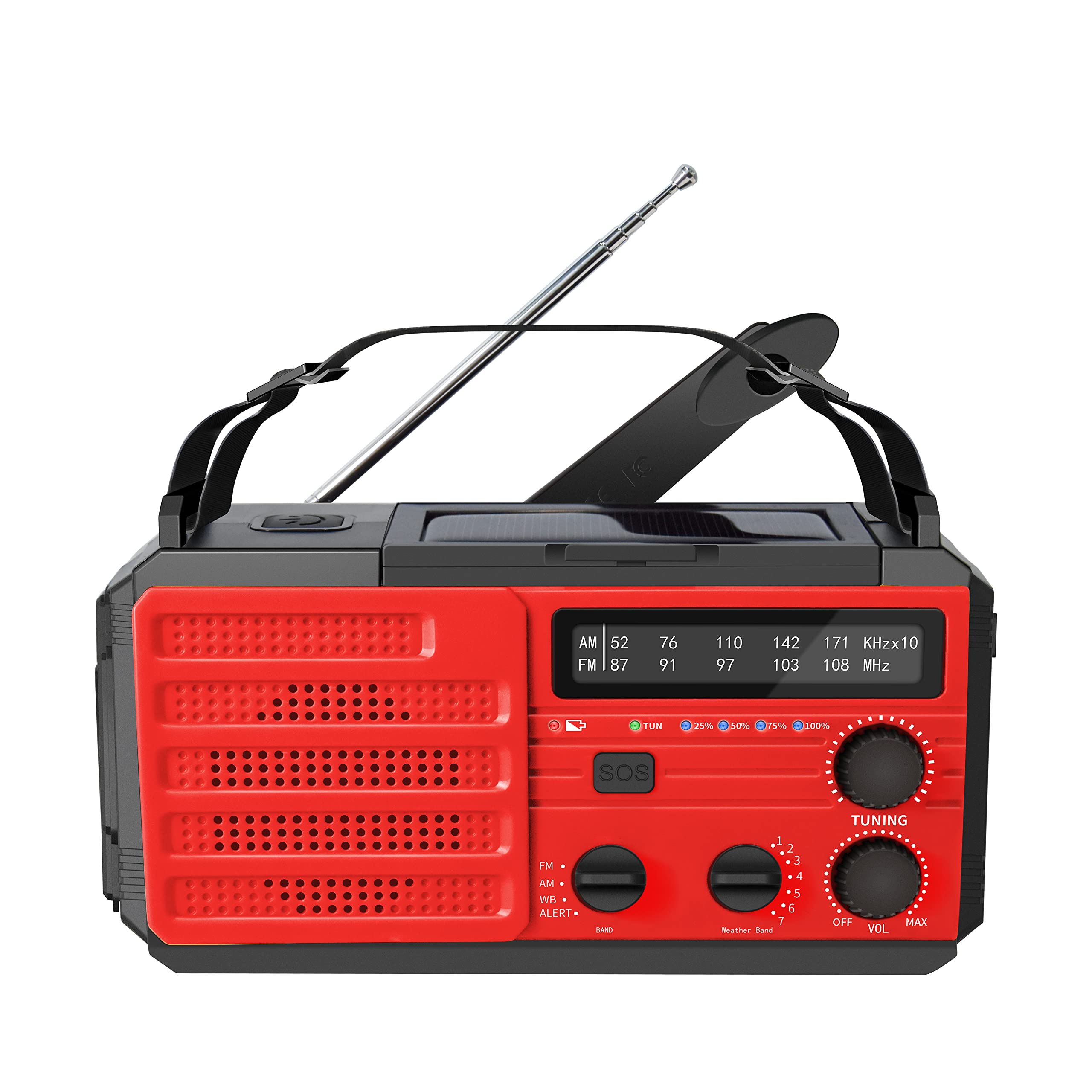 Kaito Voyager V3 Emergency Radio - Solar, Hand Crank, Battery & USB Powered AM/FM NOAA Weather Alert Radio with LED Flashlight & 4000mAh Phone Charger (Red) - Perfect for Camping, Hiking, Power Outages & Emergency Preparedness