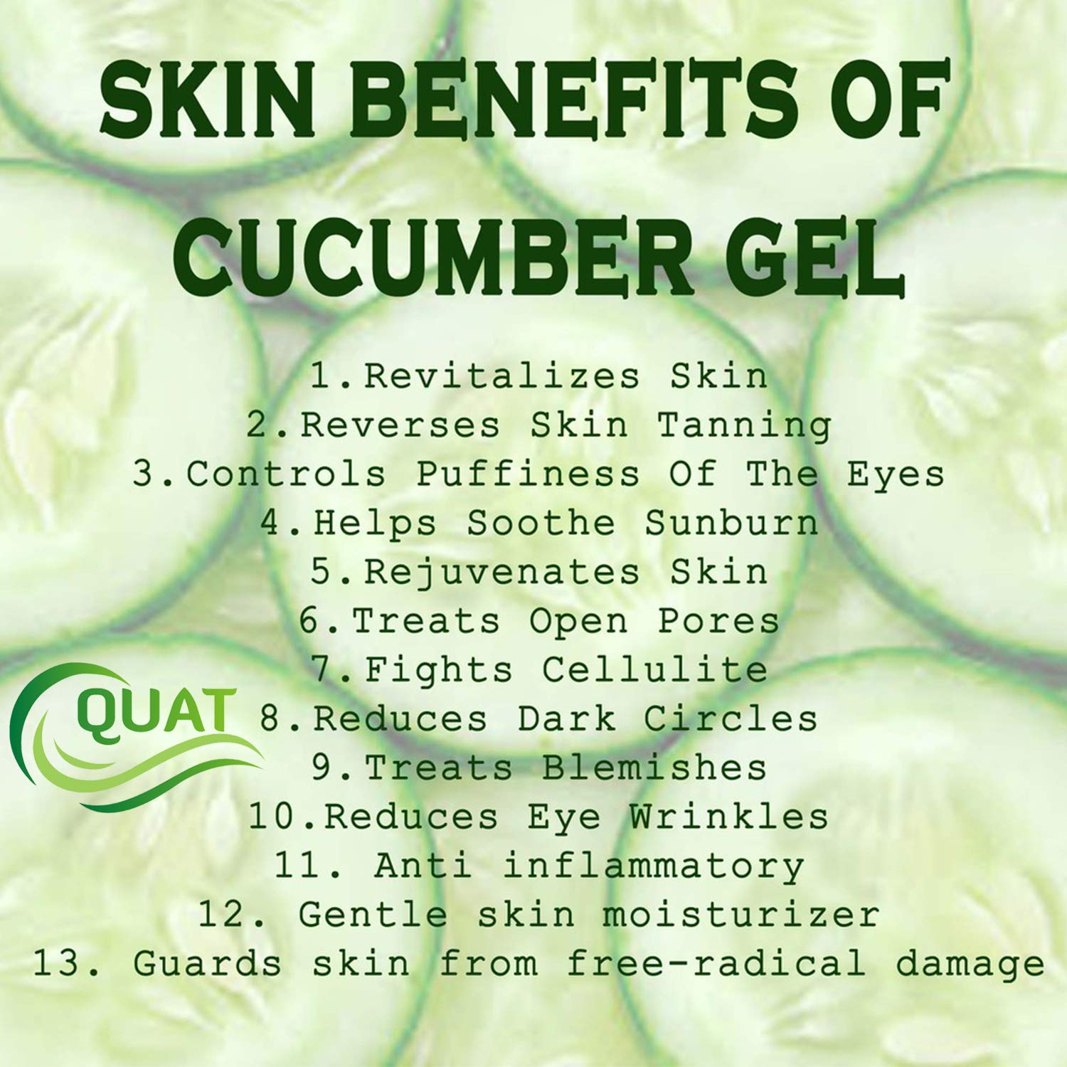 Quat Face Gel for Glowing Skin - Hydrating Cucumber Gel for Women & Men | Daily Skincare Routine, Morning & Night Moisturizer