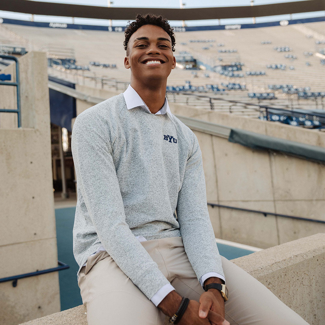 BYU Men's Campus Crew Sweatshirt - Heather Grey - Comfortable Cotton Pullover for College Students - Perfect for School Spirit, Game Days & Casual Wear