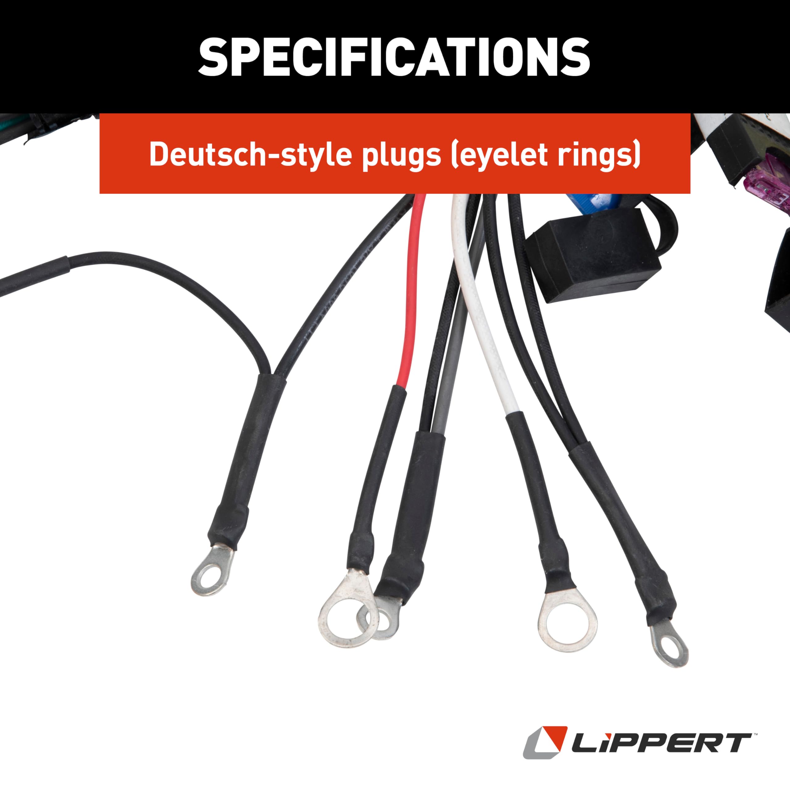 Lippert Replacement Deutsch-Style Plug 4-Jack Hydraulic RV Leveling Pump Harness - Compatible with 5th Wheel RVs & Travel Trailers, Includes Eyelet Rings (Part #178373) - Perfect for RV Leveling, Stabilization, and Maintenance