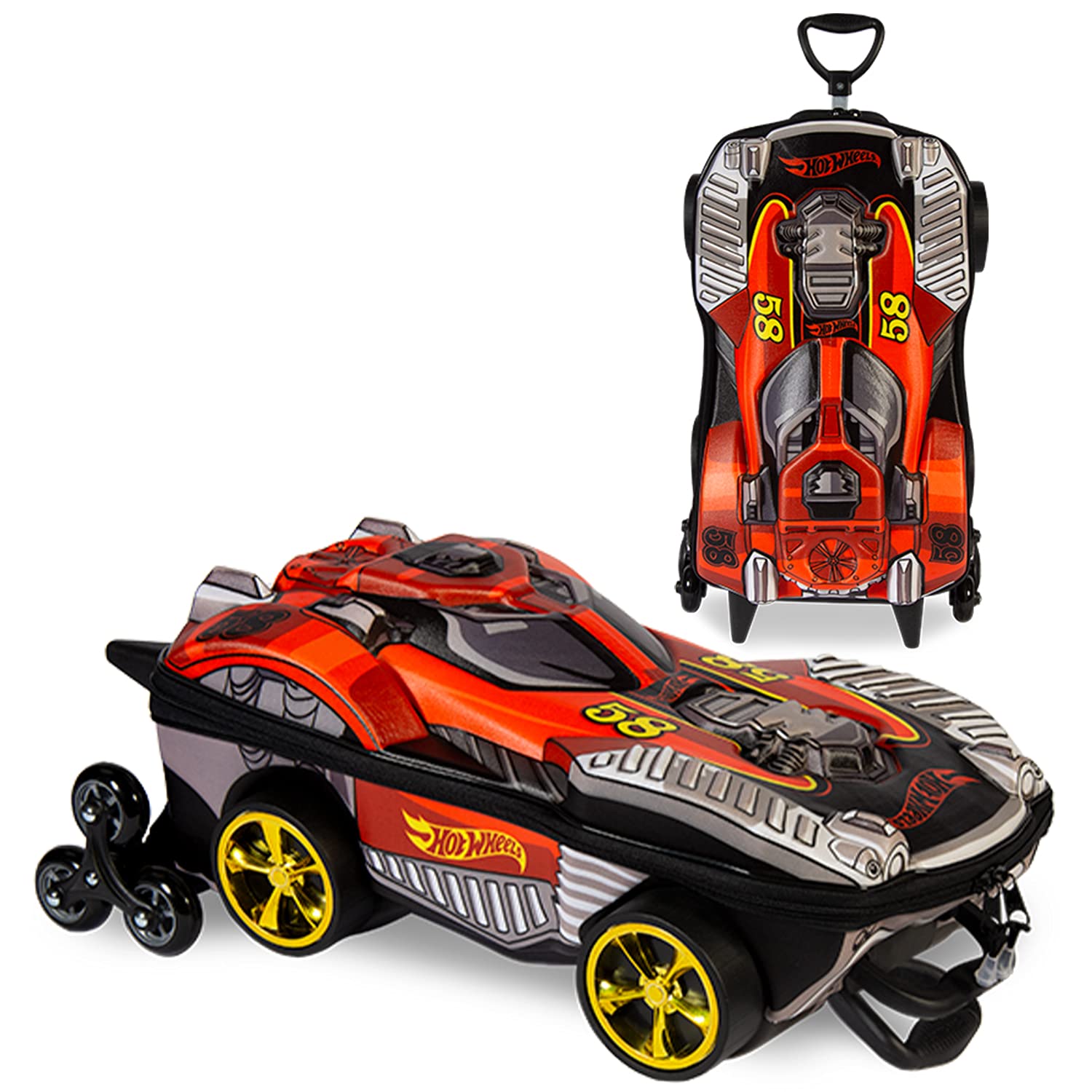 Hot Wheels Red Dune Kids Rolling Luggage - Lightweight Carry-On Suitcase for Travel, School & Sleepovers | Durable Spinner Wheels & Fun Character Design for Boys & Girls