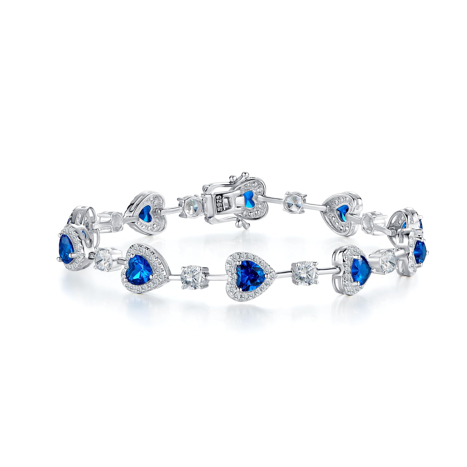 Birthstone Tennis Bracelet for Women - Sterling Silver Heart Charm Fine Jewelry | Perfect Birthday, Anniversary & Mother's Day Gift (18cm) | Elegant for Weddings, Parties & Everyday Wear