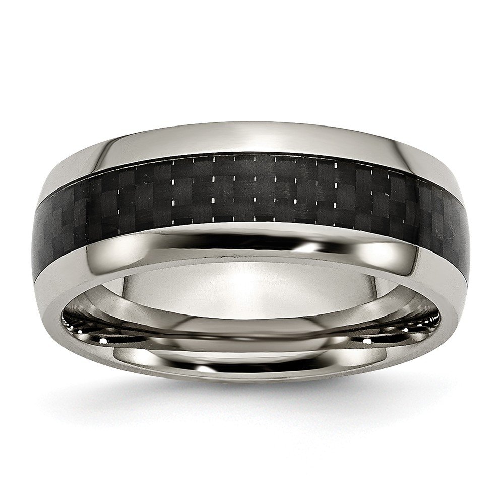 8mm Solid Titanium Black Carbon Fiber Inlay Men's Wedding Band Ring - Comfort Fit Size 14.5 - Durable & Lightweight for Everyday Wear, Anniversary Gifts & Special Occasions