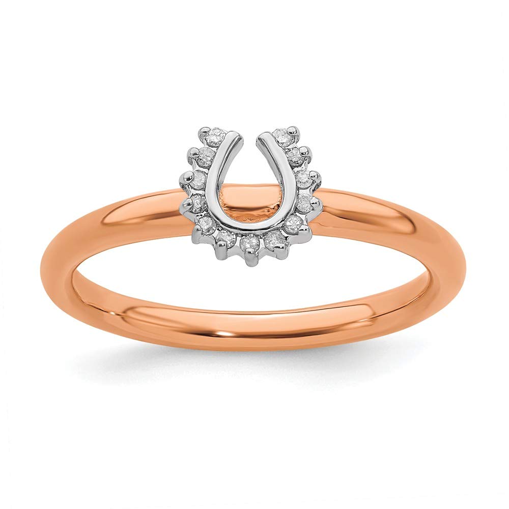 925 Sterling Silver Stackable Pink-Plated Diamond Horseshoe Ring Eternity Band (0.07 cttw) - Perfect for Everyday Wear, Gift Giving & Good Luck Jewelry