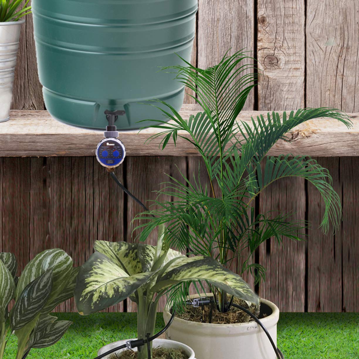 Water Timer Electronic Hose Sprinkler - No Water Pressure Required, Two Dial Garden Irrigation Controller for Lawns, Flower Beds & Vegetable Gardens