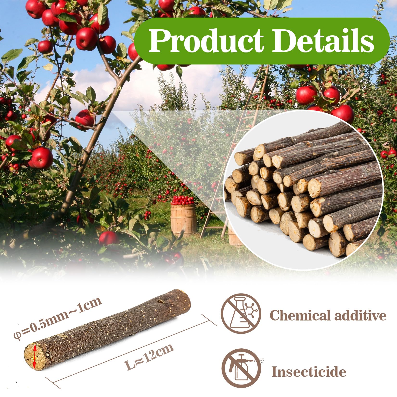 Organic Apple Chew Sticks for Small Pets - 250g Natural Hamster, Rabbit, Guinea Pig, Chinchilla & Squirrel Chew Toys | Safe & Healthy Dental Treats for Chewing & Playtime