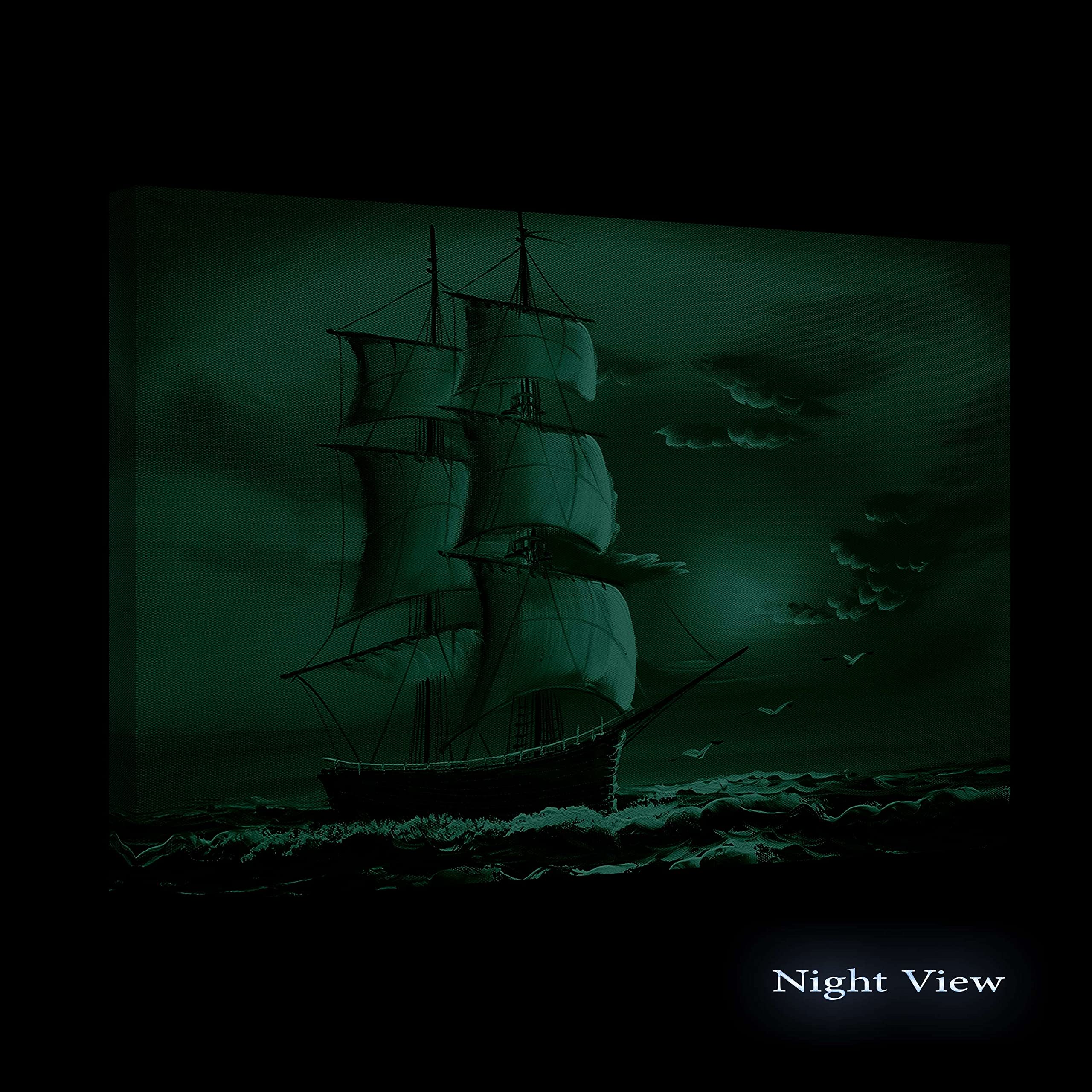 Stunning Sunset Ship Canvas Wall Art - 24x36 Inch Stretched Ready-to-Hang Painting for Living Room, Bedroom & Office Decor | Modern Nautical Day & Night Effect Home Decor | Perfect Gift for Housewarming & Coastal Theme Interiors