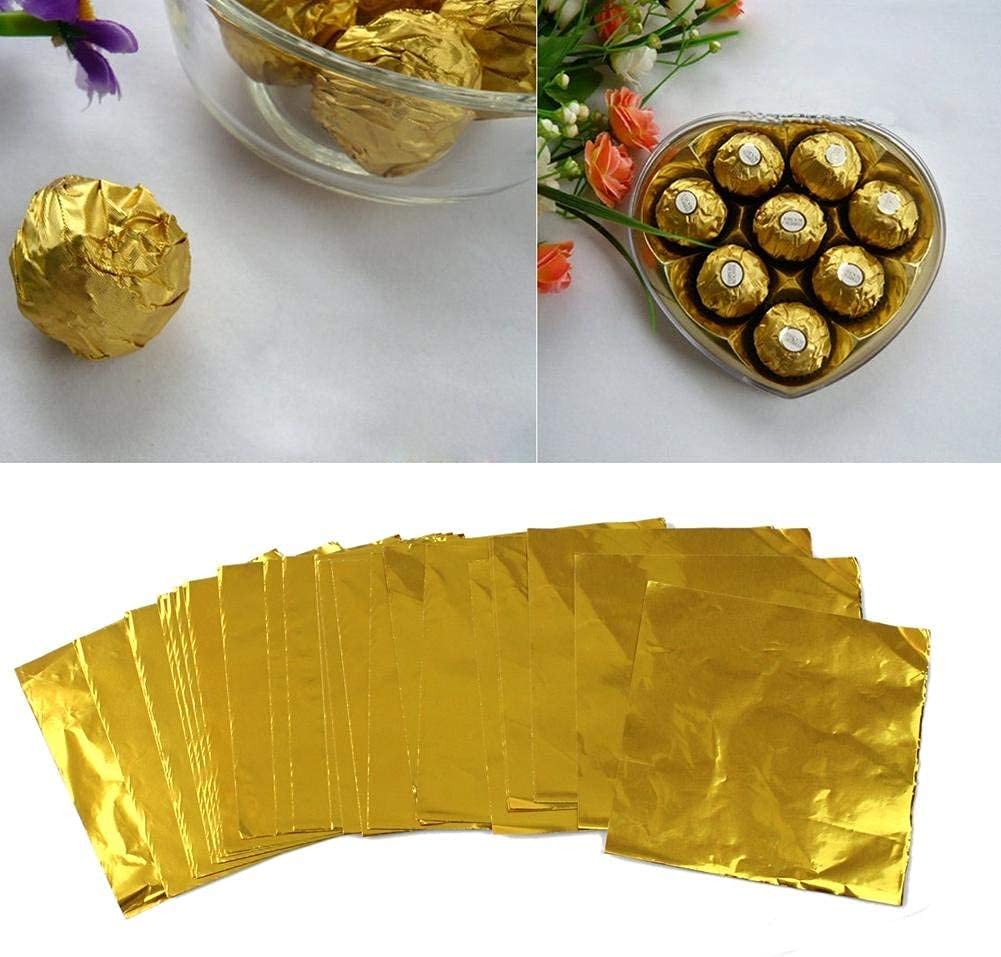 Premium Aluminum Foil Candy Wrapping Sheets - Gold, 7x7cm (250 Pack) for Chocolate, Candy & Gift Packaging - Ideal for DIY Treats, Party Favors & Holiday Gifts