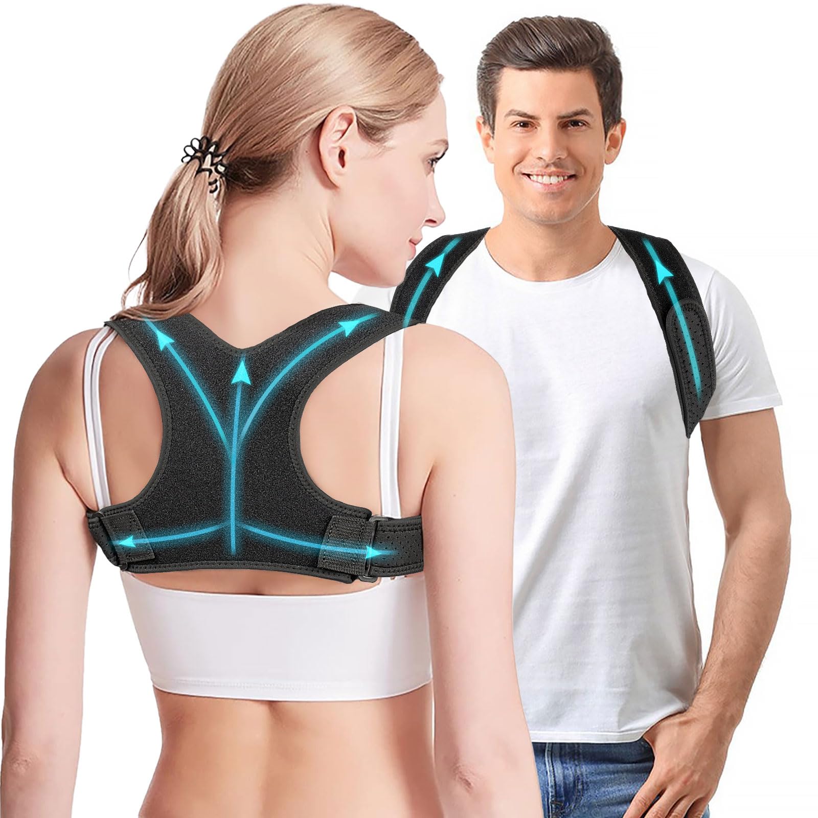 Posture Corrector for Women & Men - Adjustable Back Brace Support for Neck, Shoulder & Upper Back Pain Relief - Breathable & Invisible Posture Corrector for Office, Sitting & Standing Work