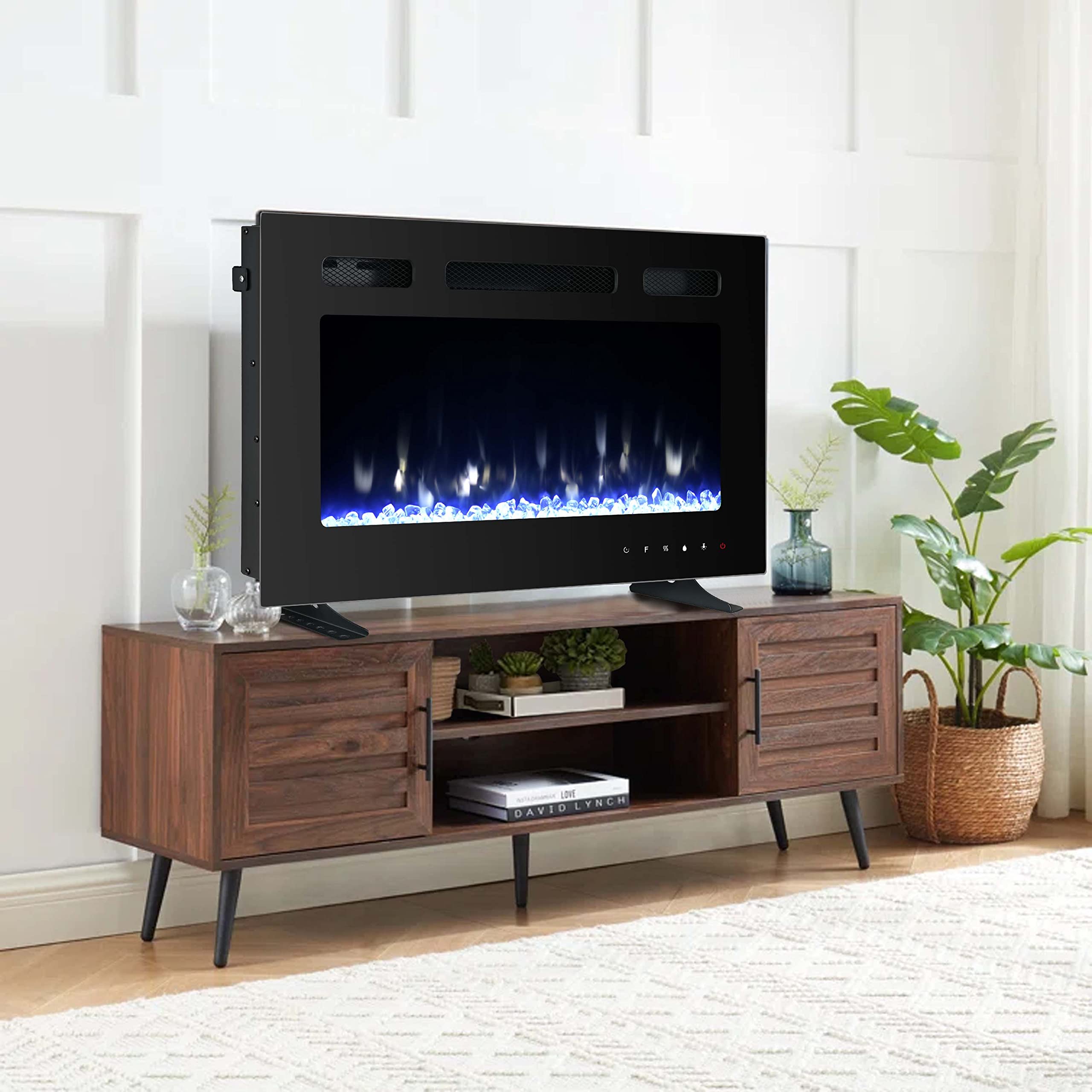 30 Inch Wall Mounted Electric Fireplace with Remote Control - Adjustable LED Flame Colors & Speed - Modern Electric Fireplace Insert for Living Room, Bedroom & Office Heating