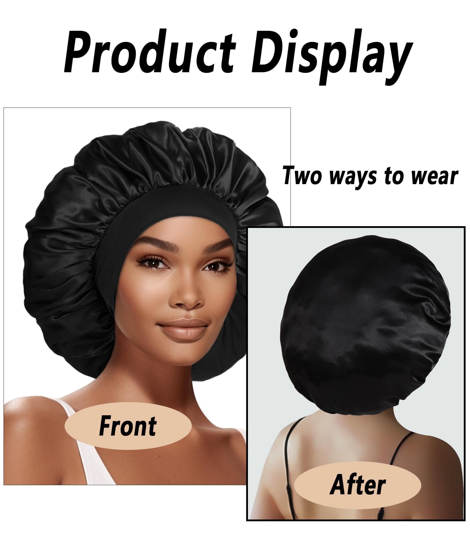 Silk Hair Bonnet for Sleeping - Satin Sleep Cap for Women & Girls - High Resilience Silk Bonnet for Hair Protection - Adjustable Black Hair Cap Fits Most Head Sizes - Perfect for Nighttime Hair Care & Travel