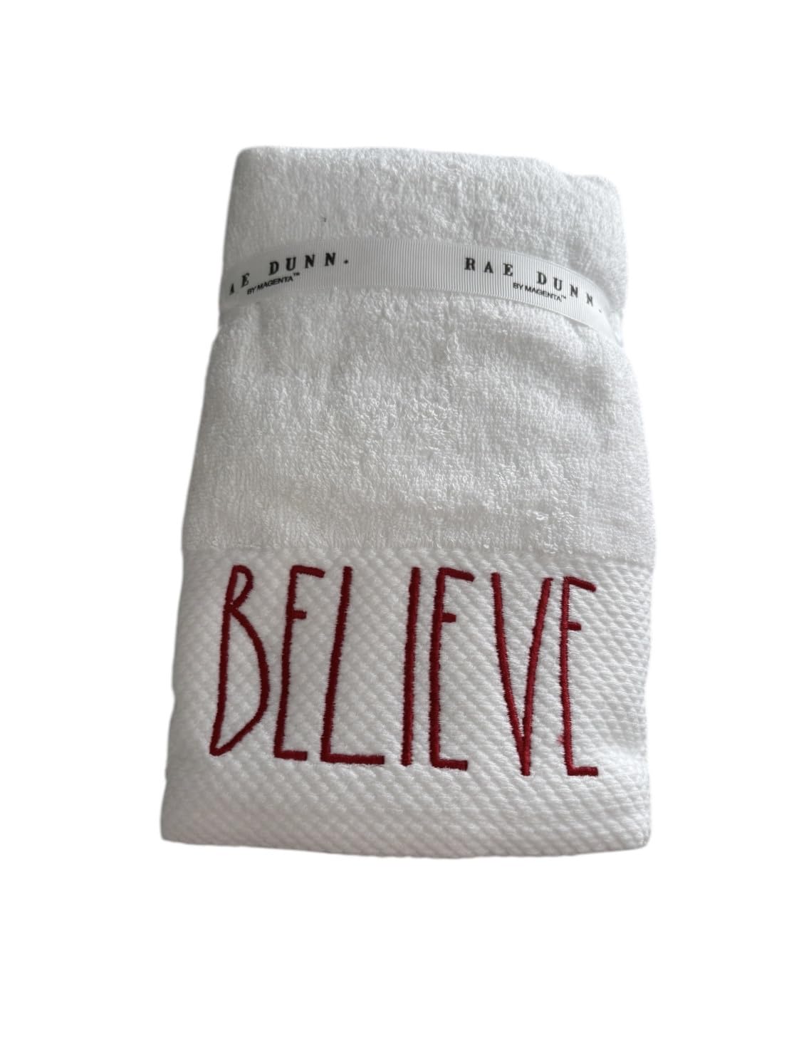 Rae Dunn by Magenta Hand Towel - White Cotton Kitchen Towel with Red 
