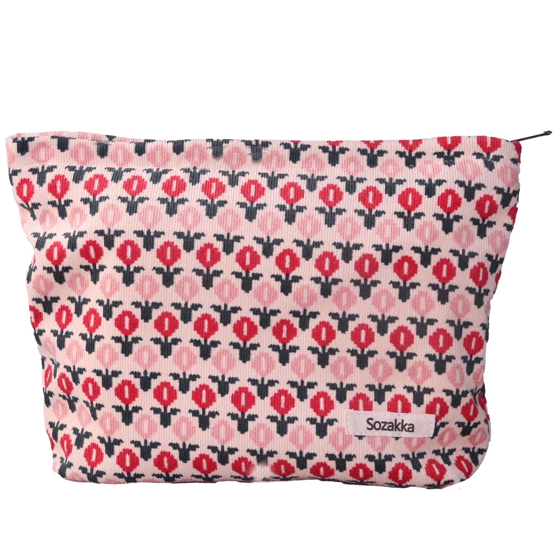 Red Flower Makeup Bag for Women - Large Canvas Cosmetic Organizer for Travel & Daily Use
