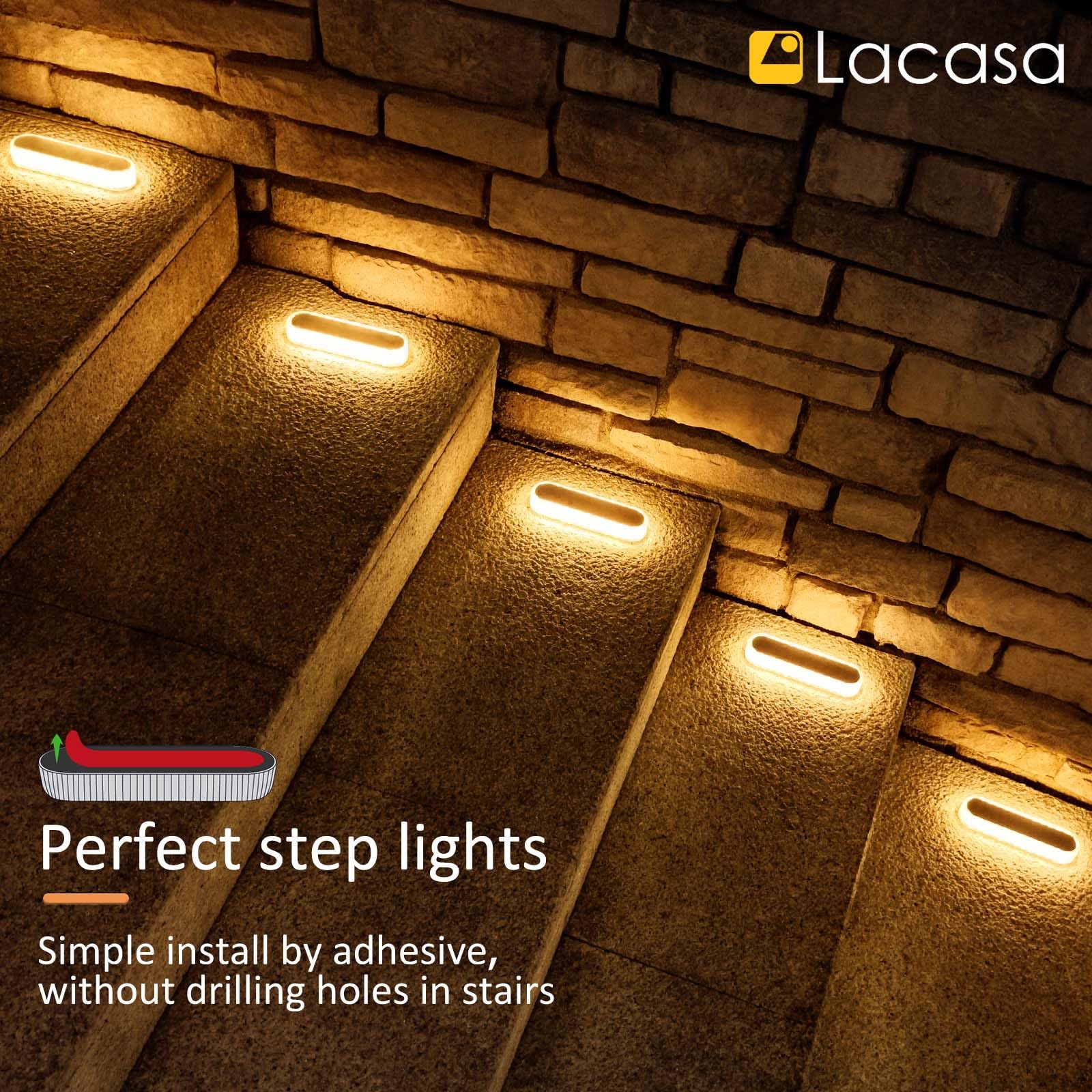 Lacasa 4 Pack Solar Deck Lights - 40LM LED Step Lights, Warm White 2700K, IP68 Waterproof, Auto On/Off - Perfect for Garden, Stairs, Driveway, Pathway & Dock Lighting (Solar Powered Outdoor In-Ground Lights)
