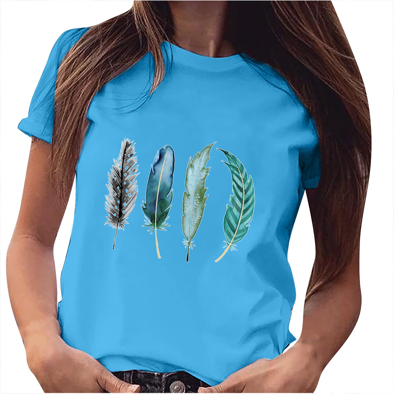 Women's Feather Print Oversized Crew Neck Tank Tops - Summer Crop Tops for Casual Wear, Beach Outfits & Street Style