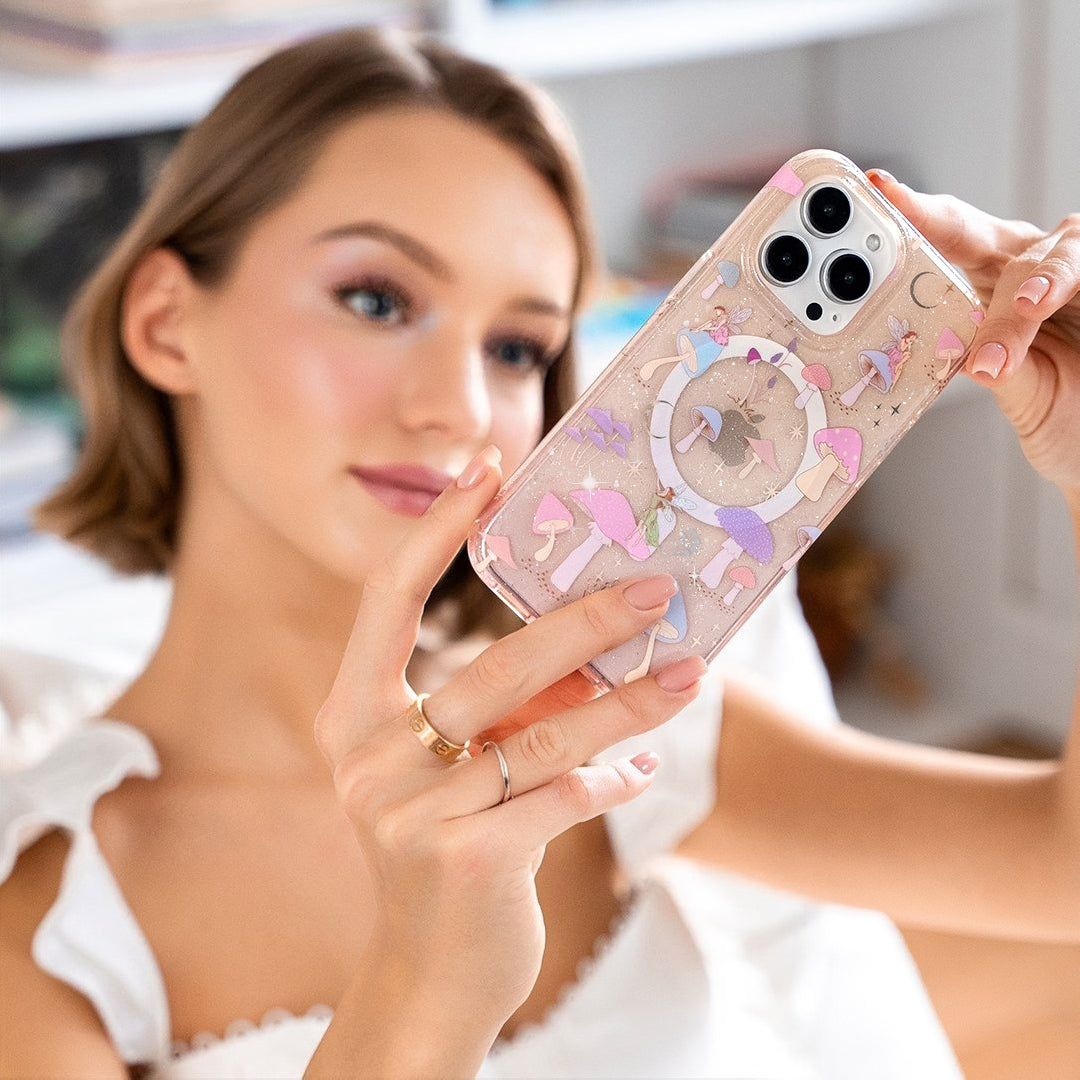 Enchanted Mushrooms iPhone Case - Magical Fairy Tale Design for iPhone 13/14/15 Pro Max - Durable Protective Cover - Perfect for Nature Lovers & Fantasy Fans (Use for Daily Protection & Style)