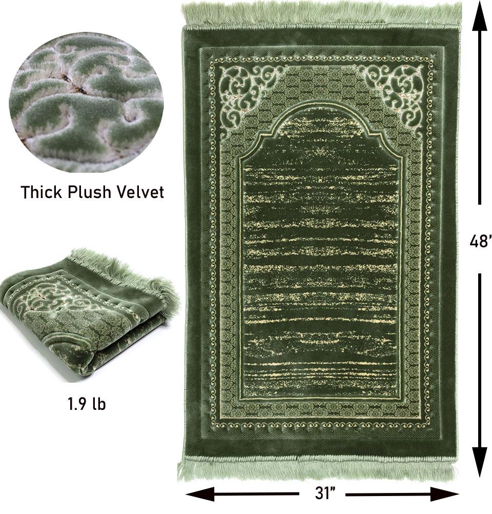 Premium Lux Plush Regal Velvet Islamic Prayer Mat - Soft Light Green Prayer Rug for Home, Mosque & Travel - Perfect for Daily Salah, Jummah & Ramadan Prayers
