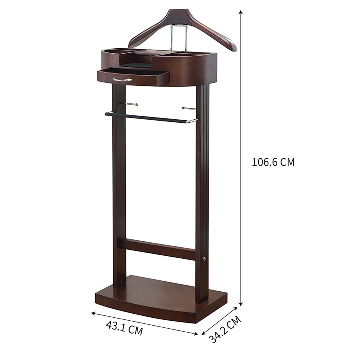 Premium Wooden Suit Valet Stand with Trouser Bar & Jacket Hanger - Sturdy Floor Clothes Rack for Bedroom & Living Room - Space-Saving Organizer (43.1