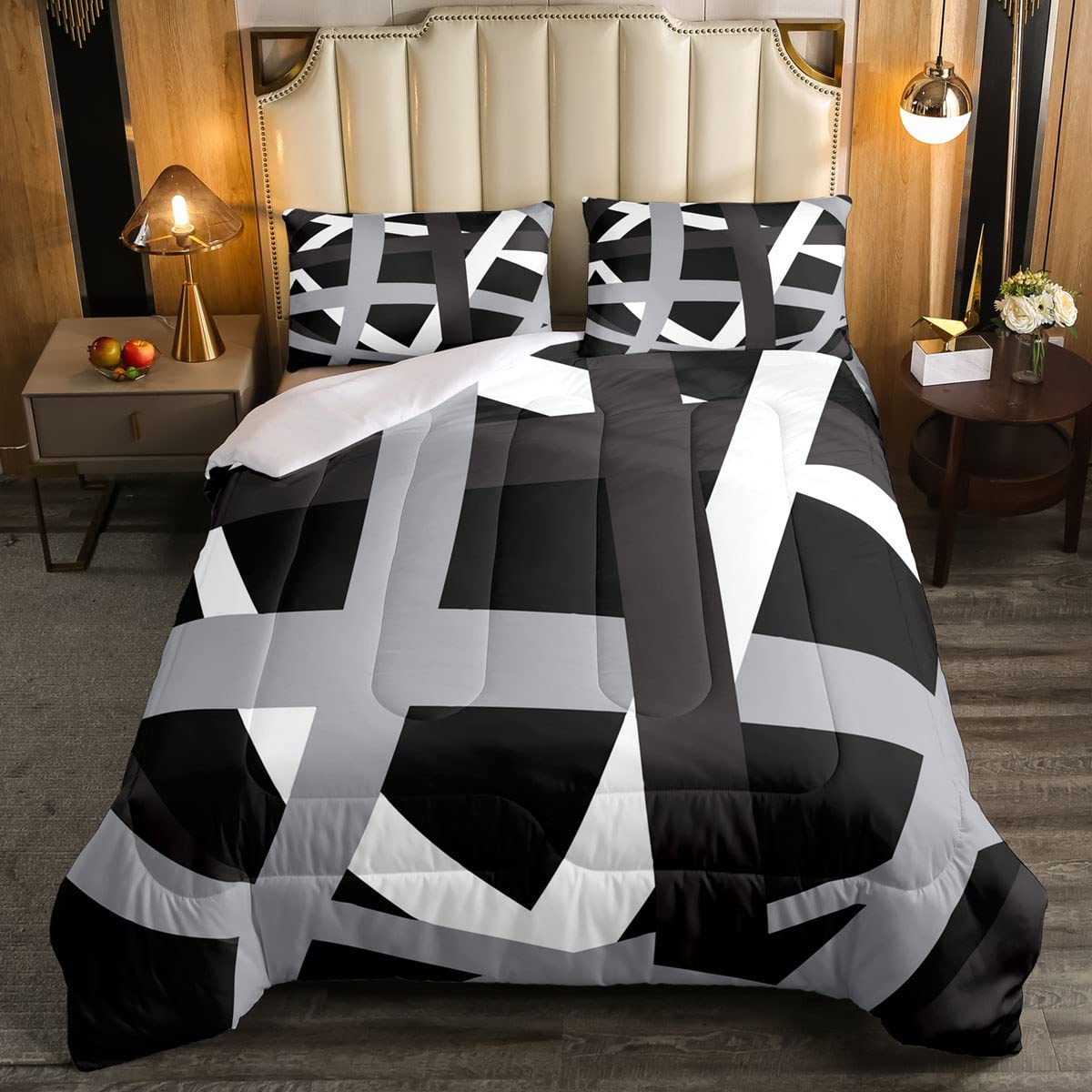 Abstract Lines Bedding Comforter Set Full - Modern Grey & White Graffiti Design, Soft Brushed Microfiber, Simple Style for Boys & Girls - Perfect for Teen Bedrooms, Dorm Rooms & Contemporary Home Decor