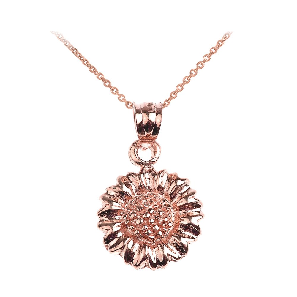 14k Rose Gold Sunflower Necklace - Elegant Gift for Women