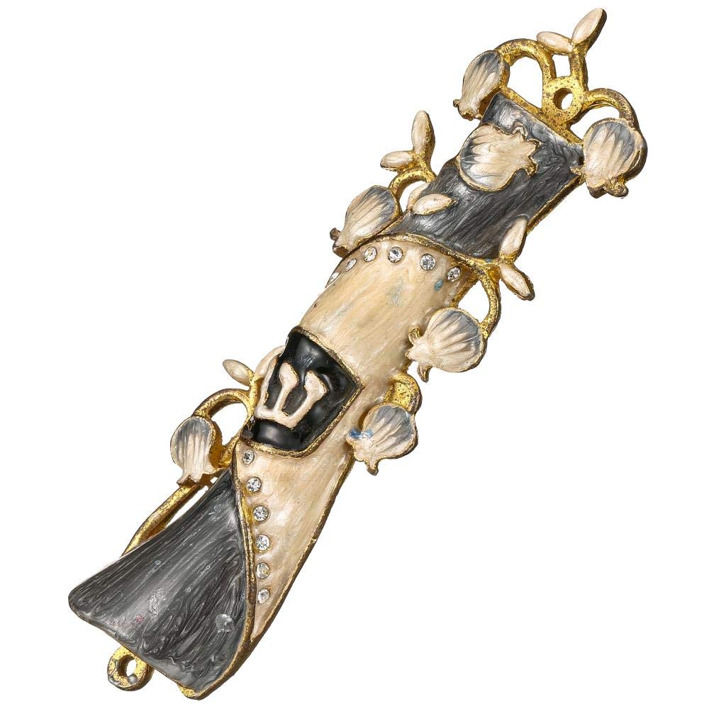 Hand Painted Gold Plated Mezuzah with Crystals - Home Blessing Decor