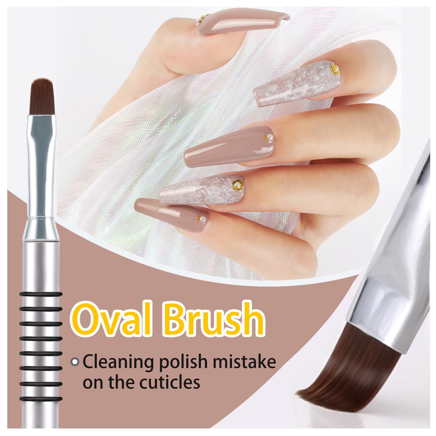 6Pcs Professional Nail Art Liner Brushes Set with 3Pcs Clean Up Brushes - Flat, Oval & Fine Angled Gel Nail Brushes for Acrylic, Gel Polish & Nail Art Design - Perfect for Salon, Home Manicure & Detailed Nail Painting (Silver)