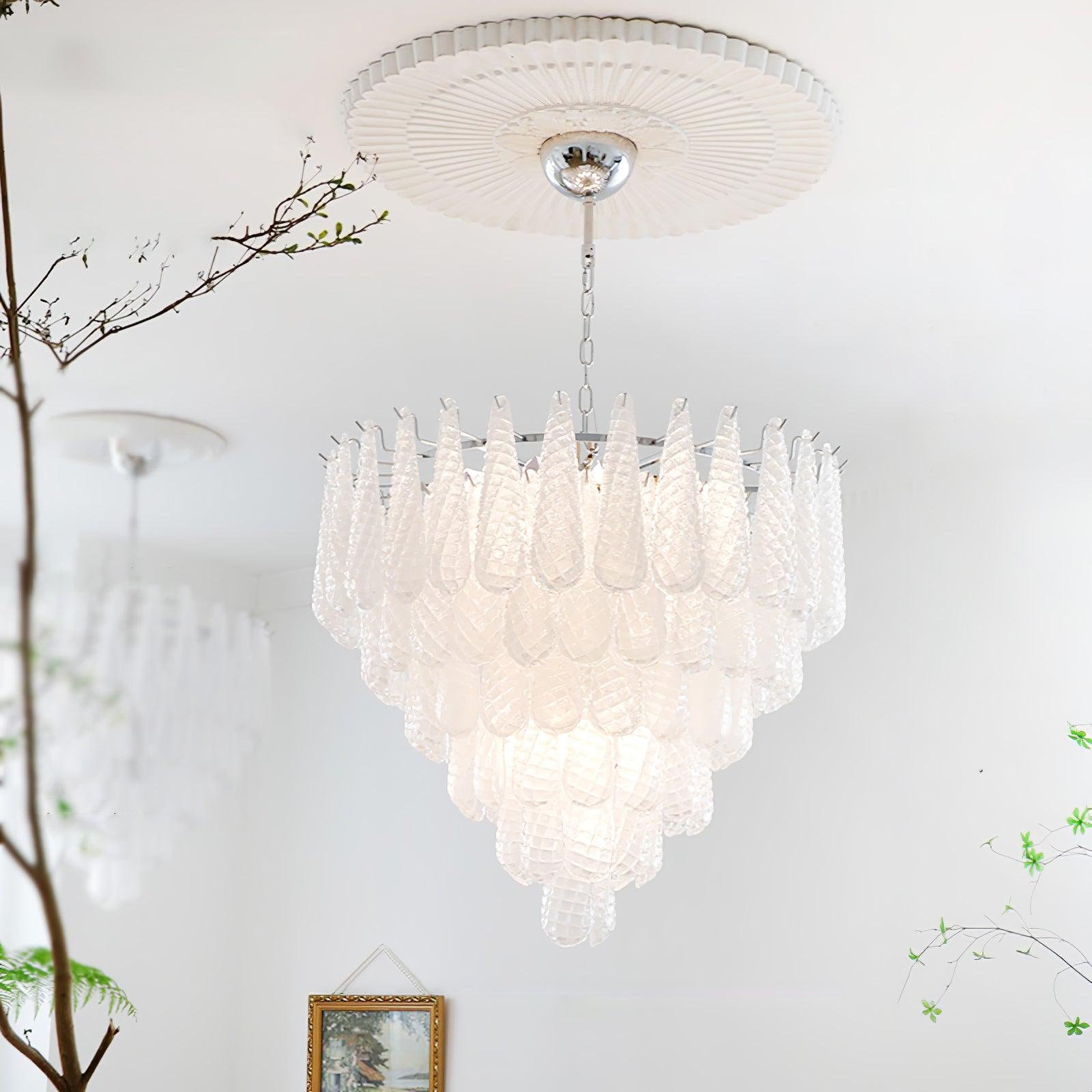 Modern Grid Glass Waterfall Chandelier - Elegant Crystal Ceiling Light Fixture for Dining Room, Living Room & Bedroom Decor | Perfect for Home, Hotel & Wedding Venue Lighting