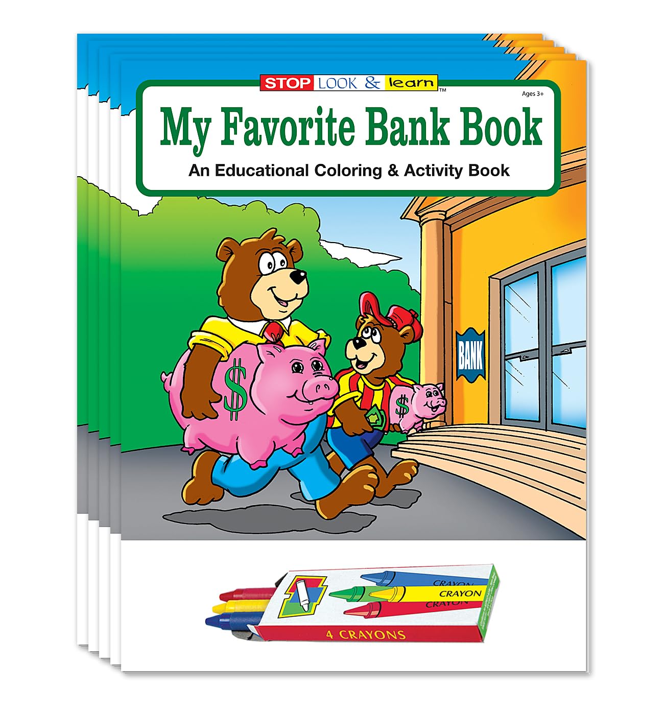 ZOCO 50-Pack Educational Banking Coloring Books with Crayons - Kids Financial Learning Activity Set - Bulk Classroom Supplies, Party Favors & Gift Ideas for Children | Perfect for School Projects, Birthday Parties & Educational Playtime