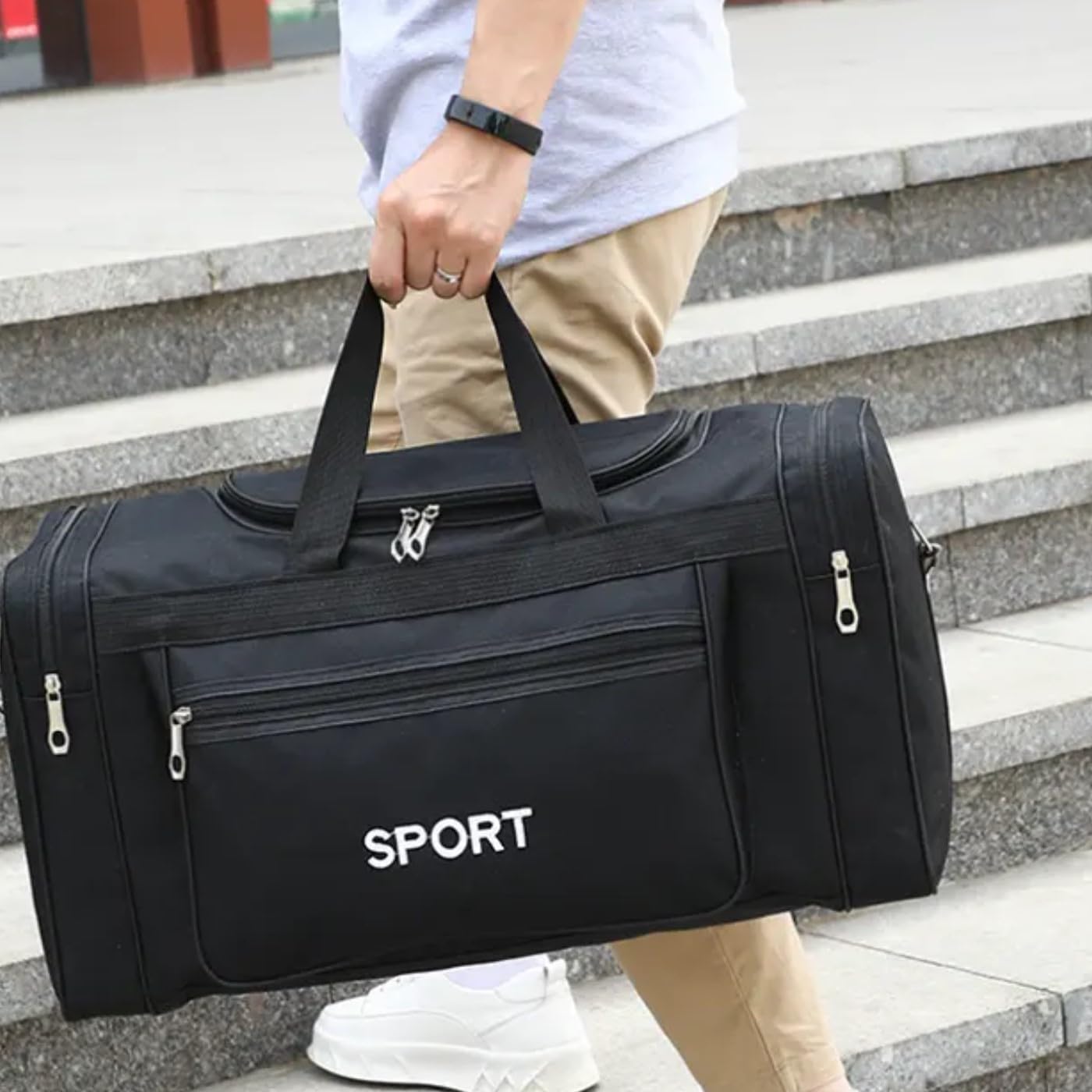 24 Inch Lightweight Duffle Bag for Men & Women - Water-Resistant Travel Gym Bag, Sports Equipment Storage - Perfect for Workouts, Weekend Trips & Sports Gear (Black)