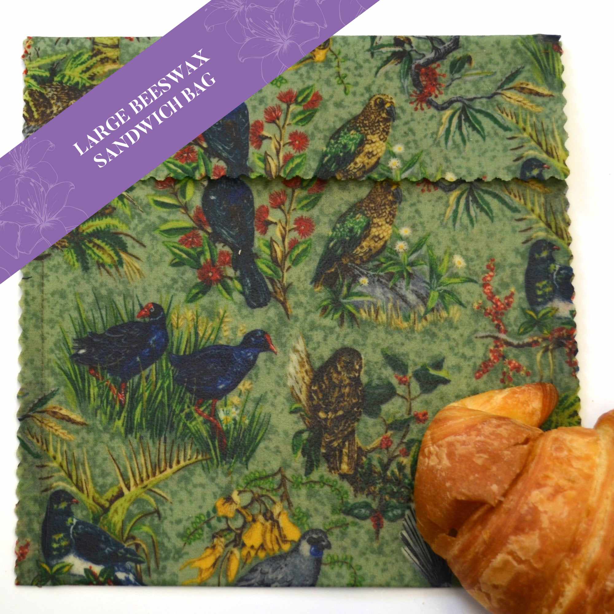 Birds of Aotearoa Large Sandwich Bags - Reusable, Durable Food Storage for Picnics, School Lunches & Office Snacks
