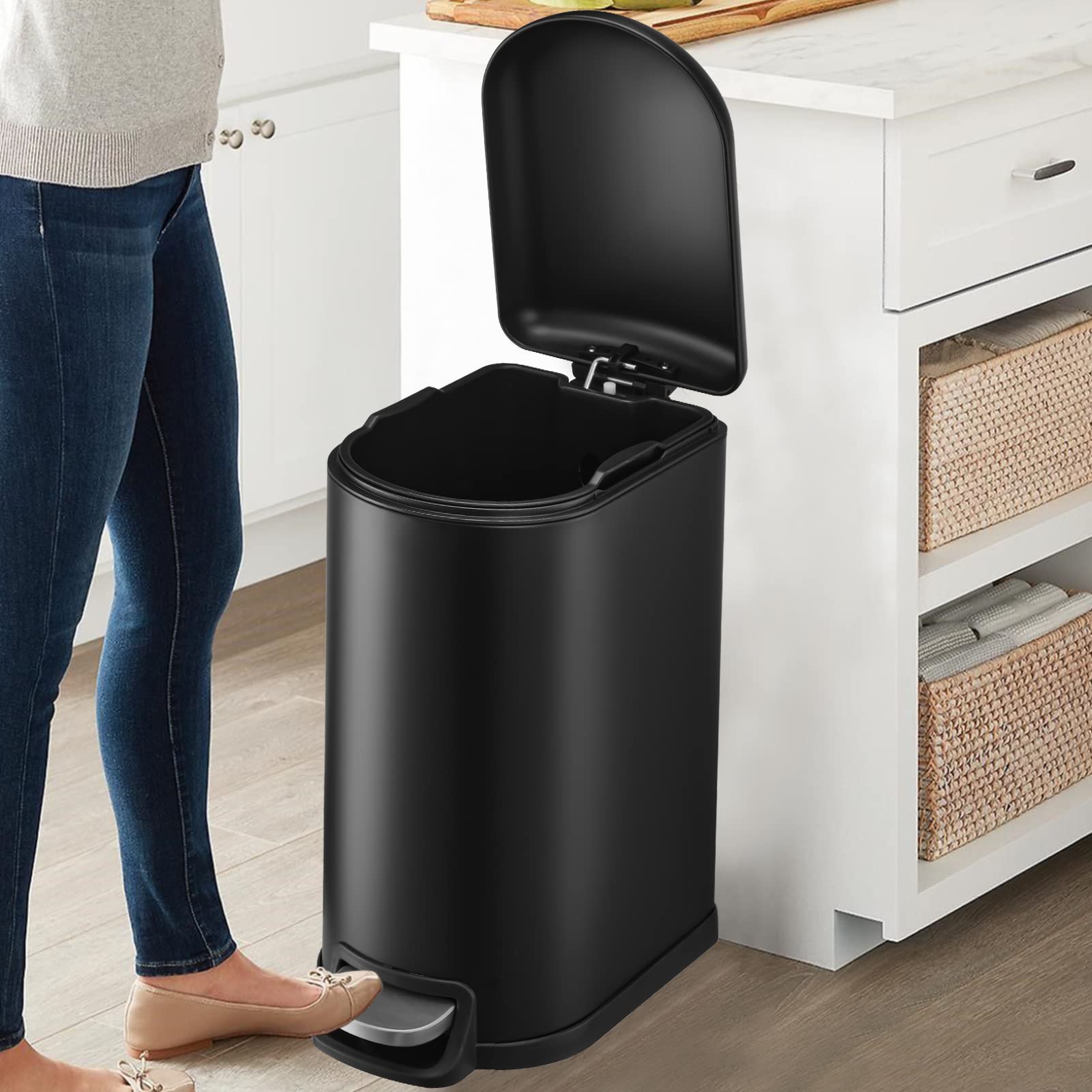 Black Step-on Metal Kitchen Trash Can Set with Lid - 10.6 & 2.6 Gallon Combo for Kitchen, Office, Bathroom - Odor Control & Hands-Free Waste Disposal for Home & Commercial Use