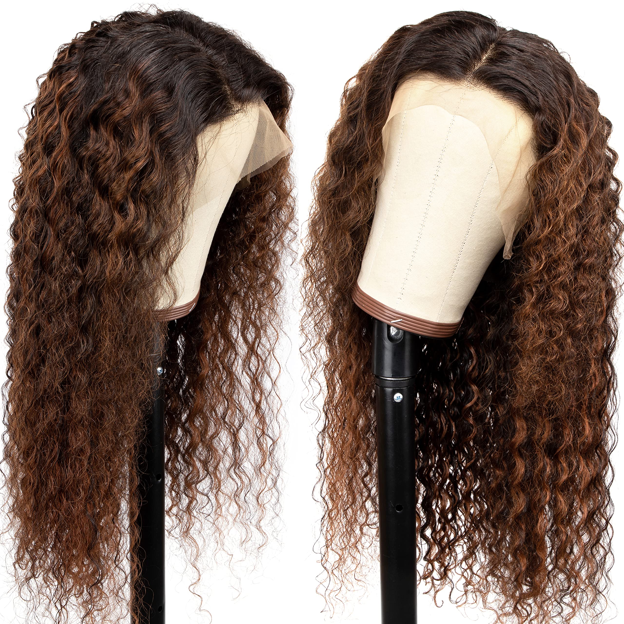13x4 Deep Wave Curly Lace Front Wigs Human Hair - 14 Inch Ombre Curly Lace Front Wig 180% Density with Baby Hair for Black Women (FB30 Color) | Perfect for Daily Wear, Parties & Special Occasions