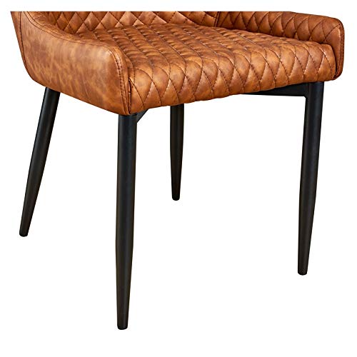 Pemberly Row 18'' Modern Faux Leather Tufted Dining Chairs in Tan - Set of 2 | Comfortable Upholstered Kitchen Chairs for Dining Room, Breakfast Nook & Home Office